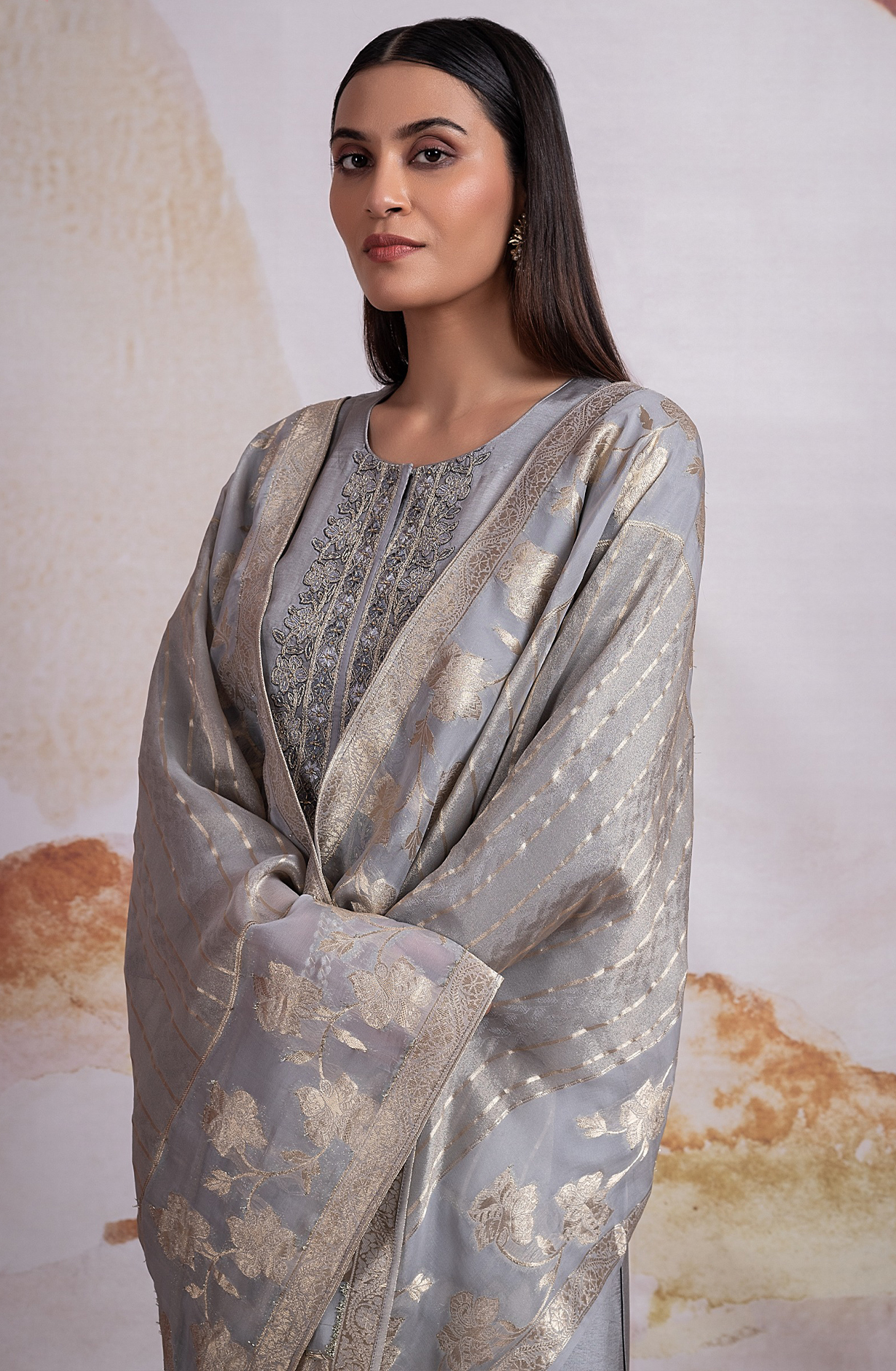 Silk Jacquard Suit with Beautiful Organza Dupatta - R157-SPR2148A