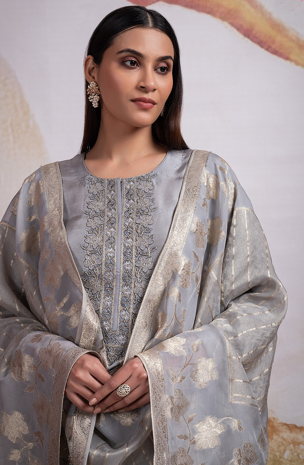 Silk Jacquard Suit with Beautiful Organza Dupatta - R157-SPR2148A