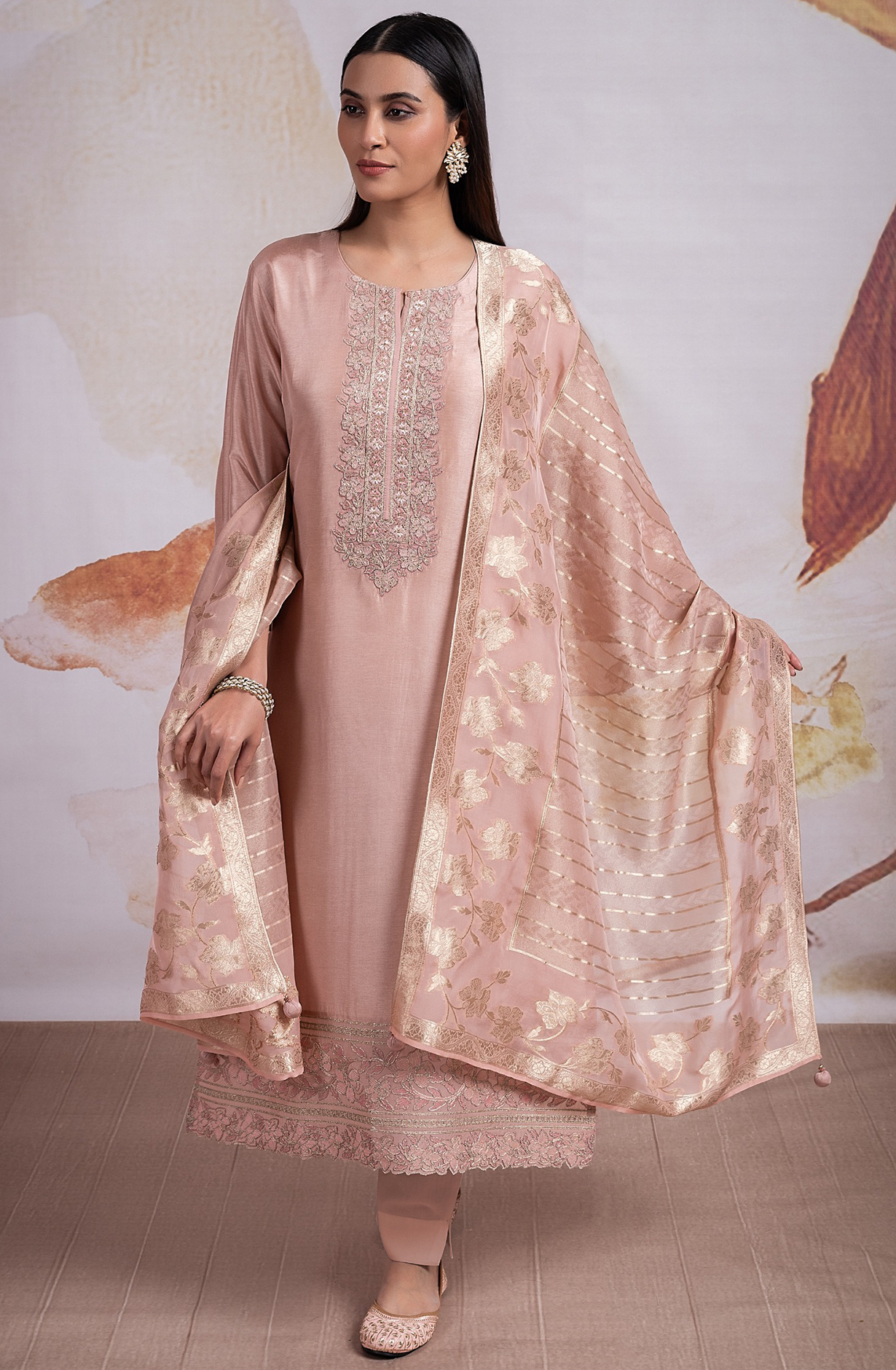 Silk Jacquard Suit with Beautiful Organza Dupatta - R157-SPR2148B
