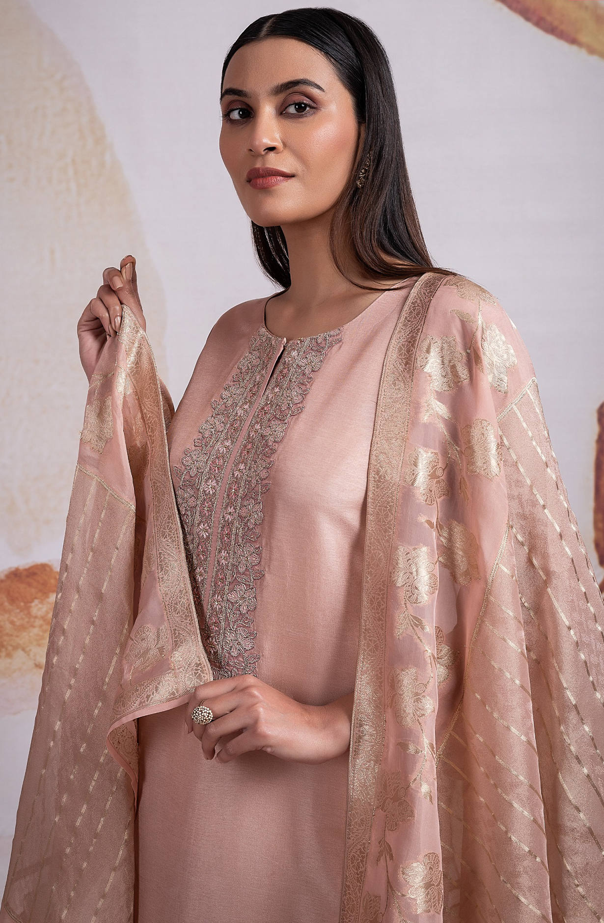 Silk Jacquard Suit with Beautiful Organza Dupatta - R157-SPR2148B