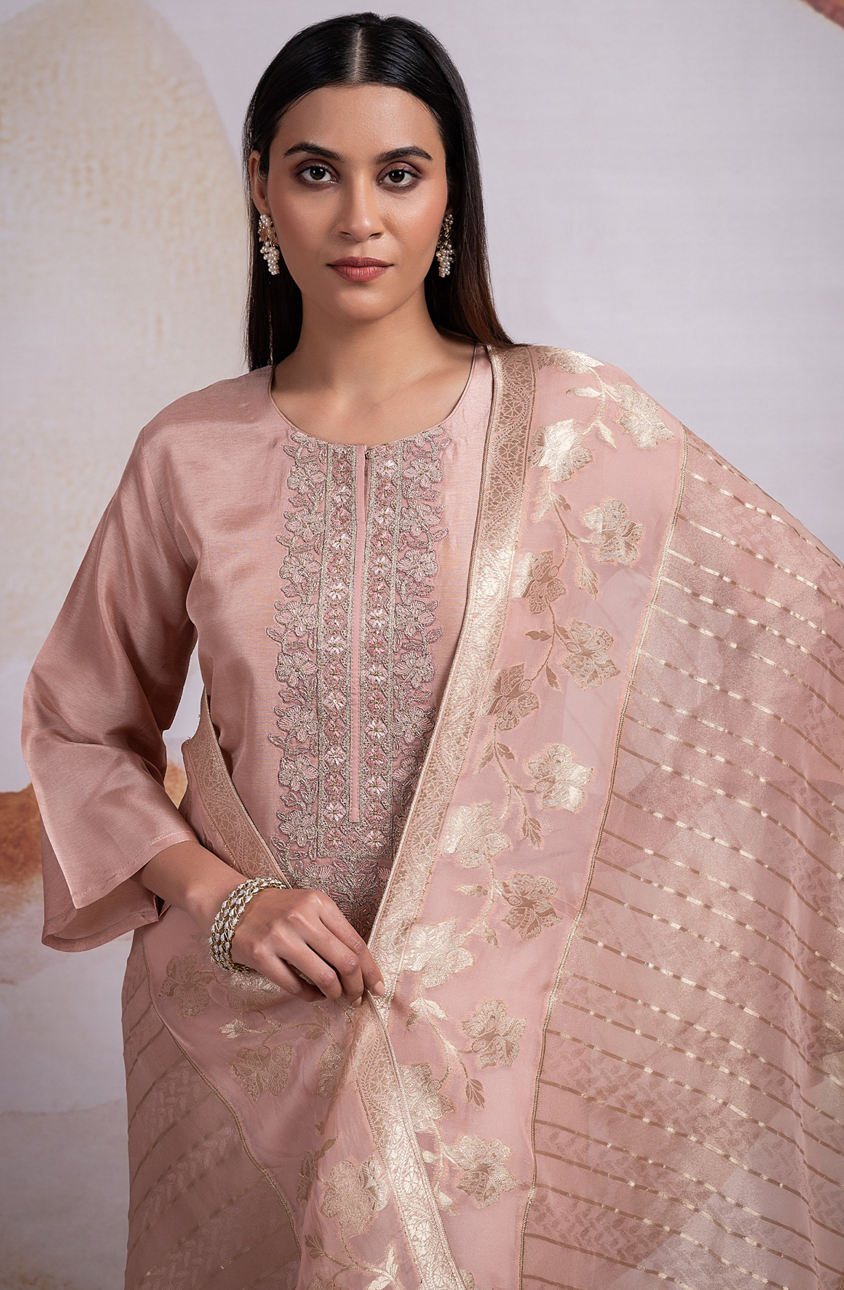 Silk Jacquard Suit with Beautiful Organza Dupatta - R157-SPR2148B