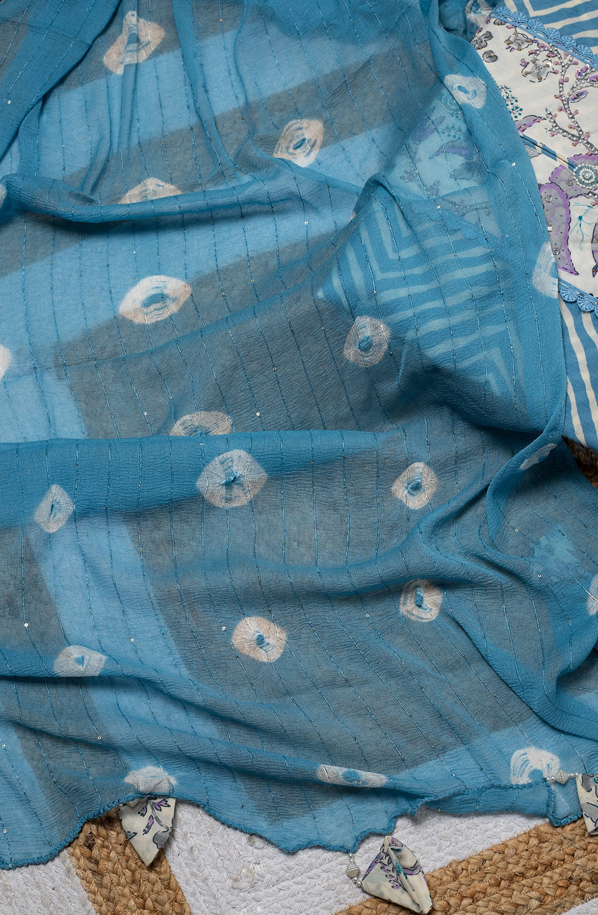 Pastel Blue Cotton Printed Salwar Suit with Chiffon Dupatta - 131-SR206A