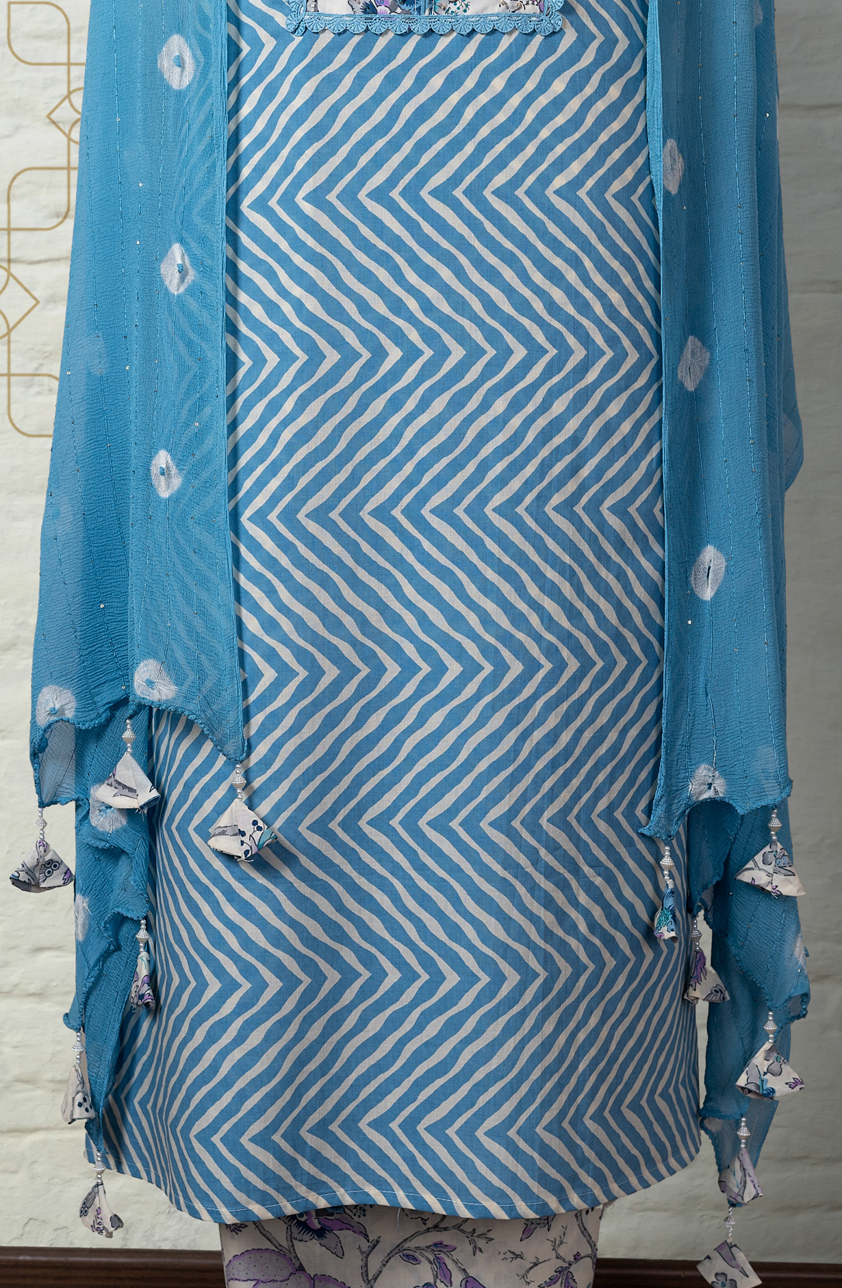 Pastel Blue Cotton Printed Salwar Suit with Chiffon Dupatta - 131-SR206A
