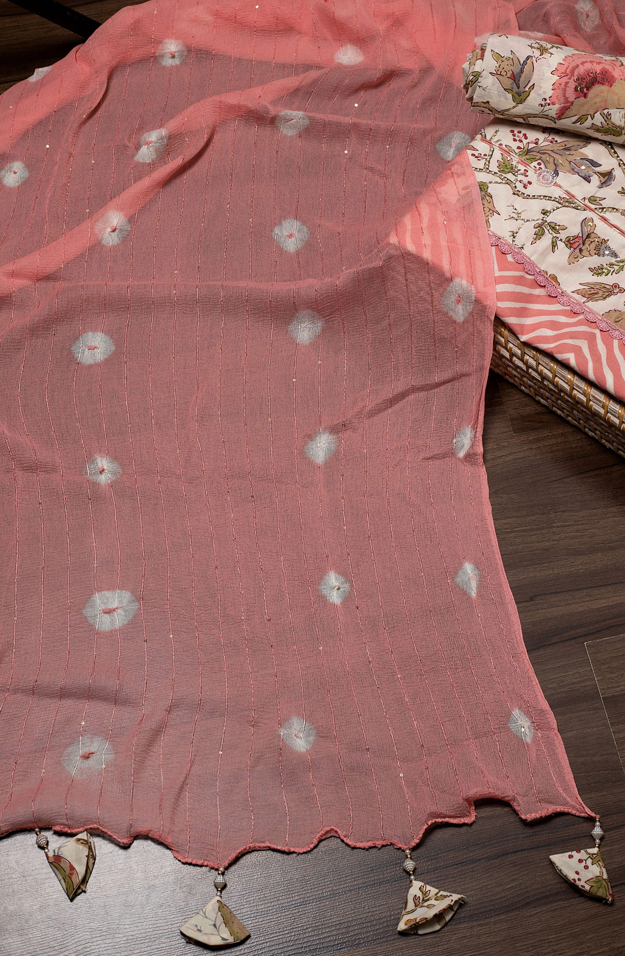 Peach Cotton Printed Salwar Suit with Chiffon Dupatta - 131-SR206