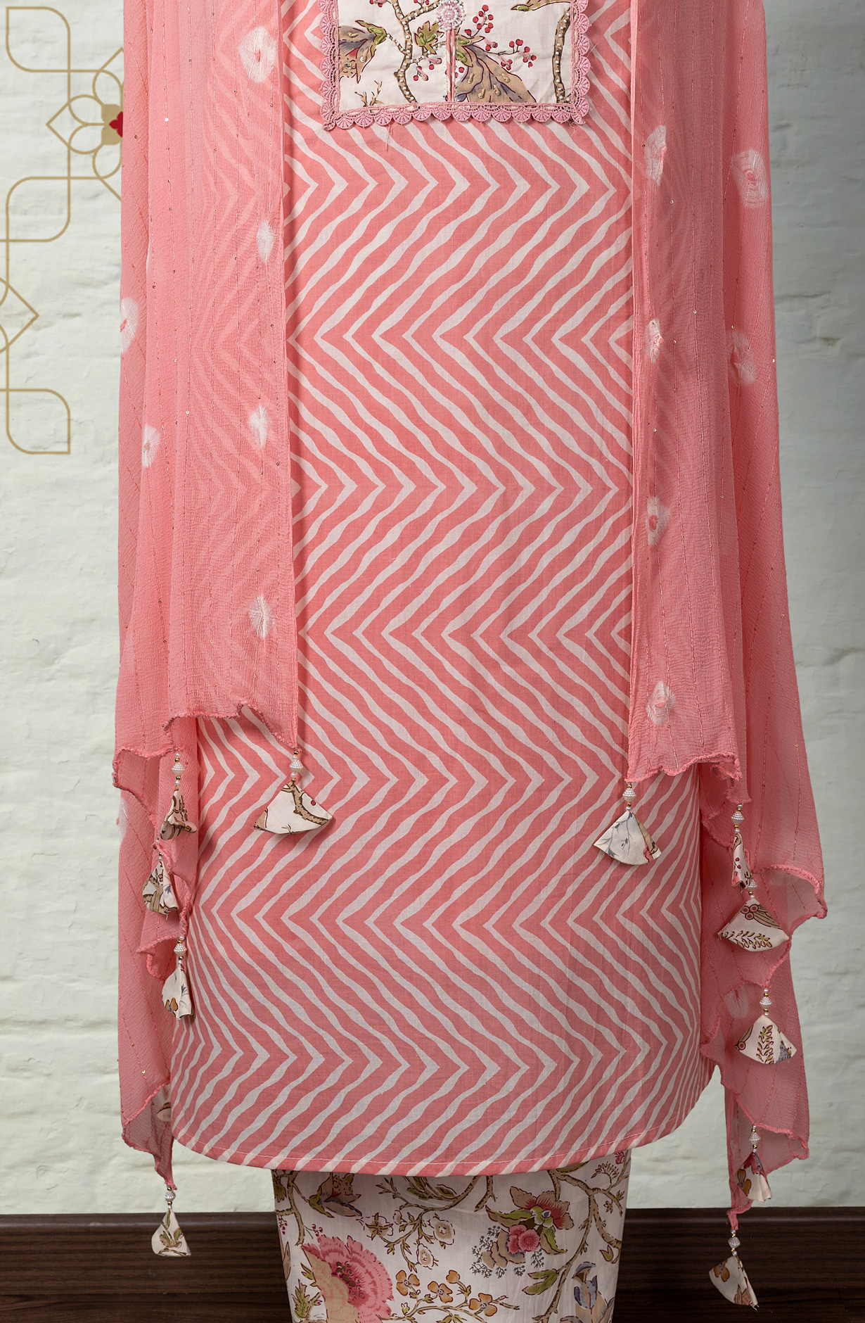 Peach Cotton Printed Salwar Suit with Chiffon Dupatta - 131-SR206