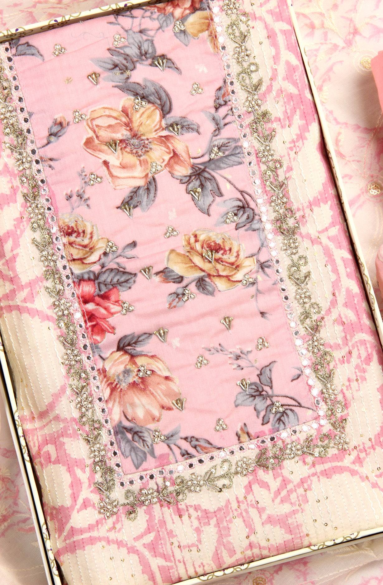 Baby Pink and White Cotton Suit-set with Beautiful Dupatta - 131-SR6627