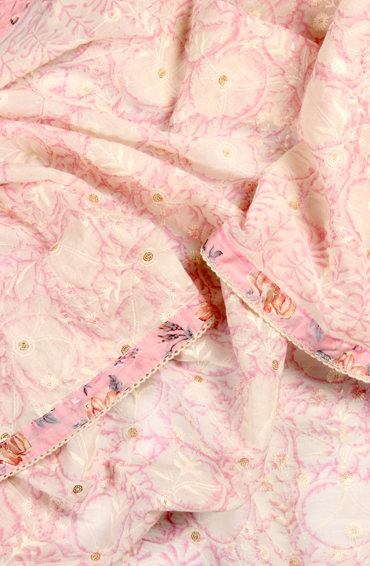 Baby Pink and White Cotton Suit-set with Beautiful Dupatta - 131-SR6627