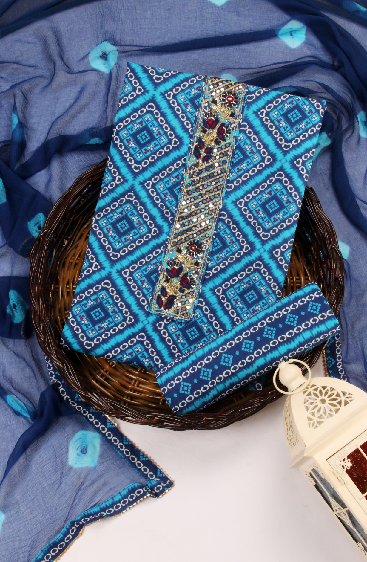 Blue Cotton Unstitched Salwar Kameez with Chiffon Dupatta - 131-STPL30A