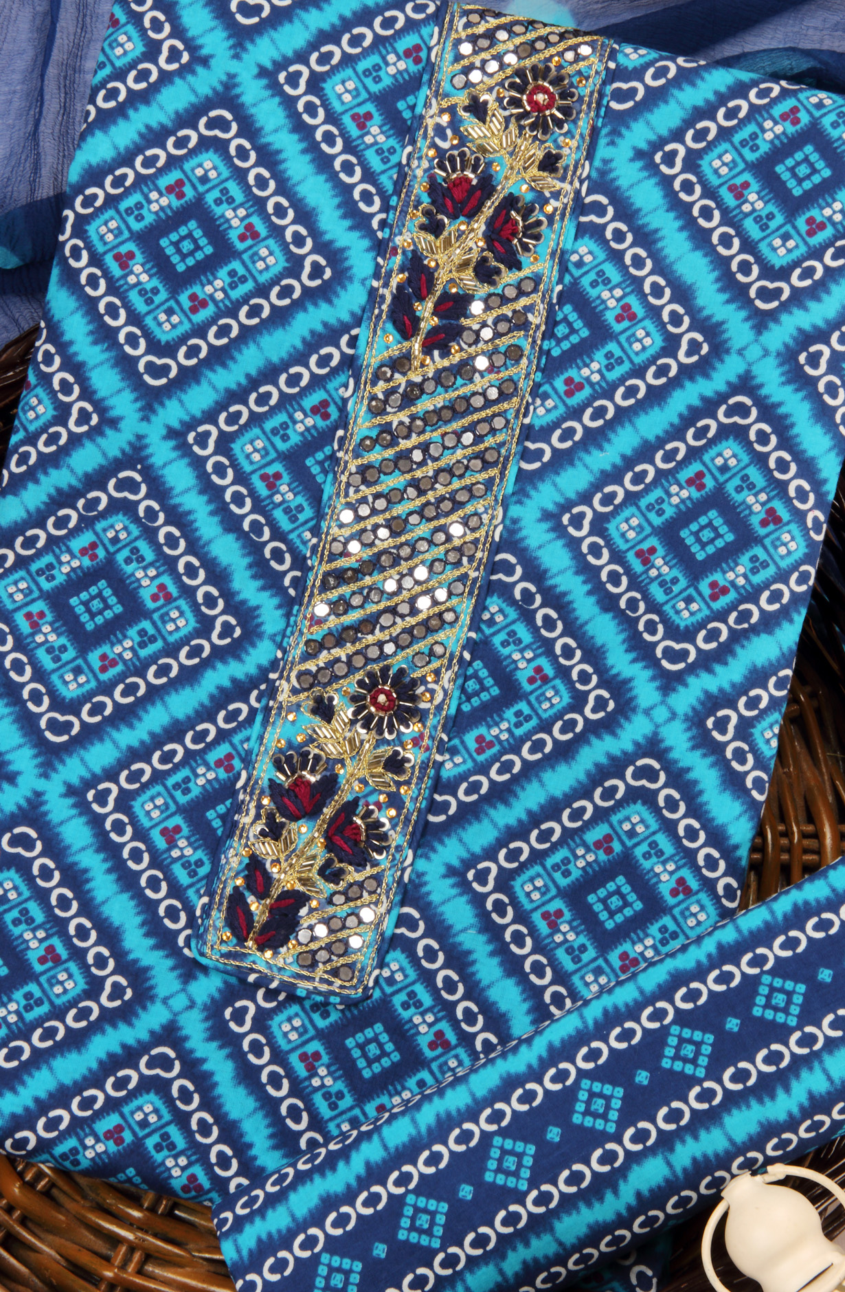 Blue Cotton Unstitched Salwar Kameez with Chiffon Dupatta - 131-STPL30A