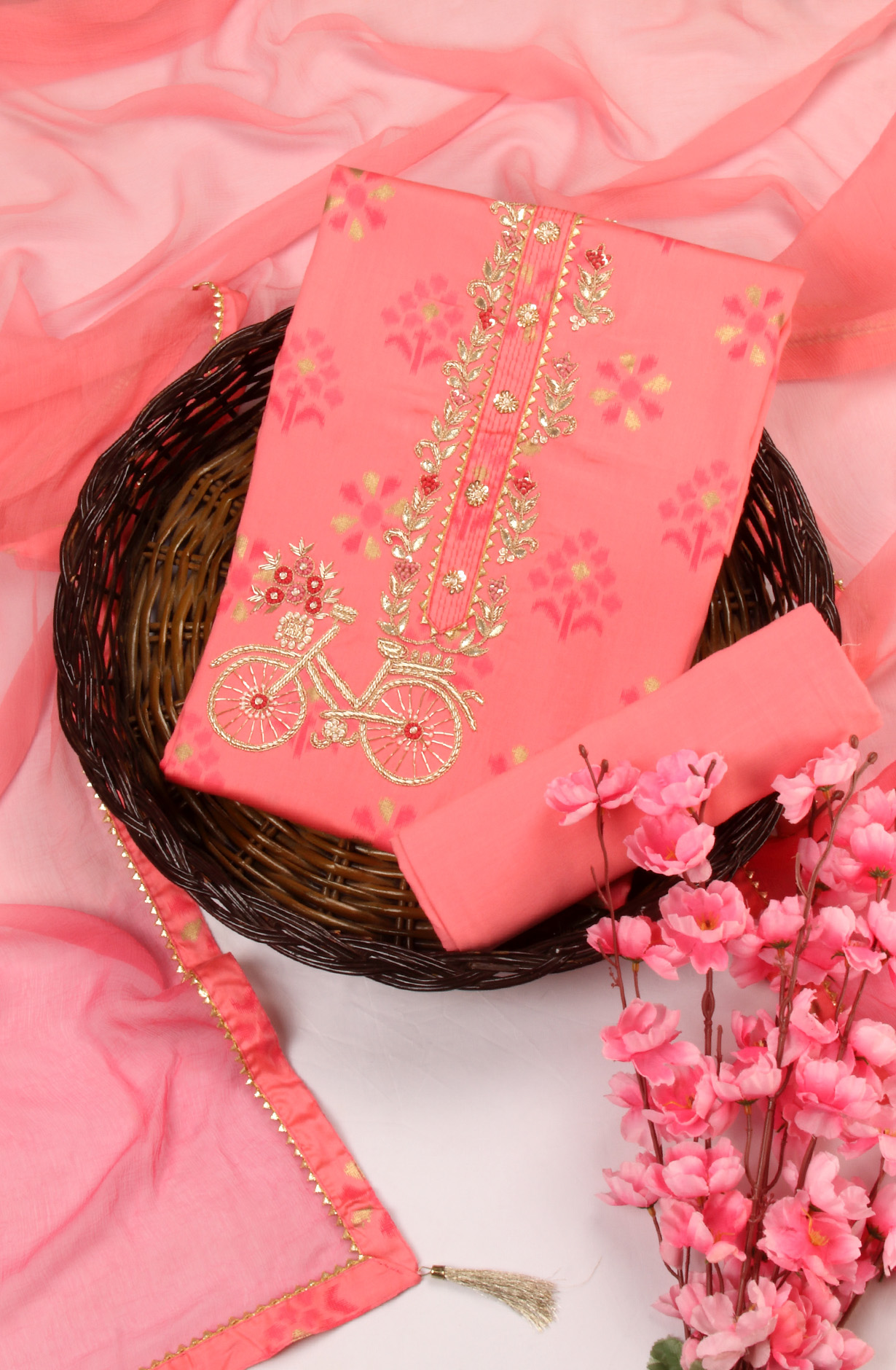 Pink Cotton Unstitched Salwar Kameez with Chiffon Dupatta - 131-STPL33B