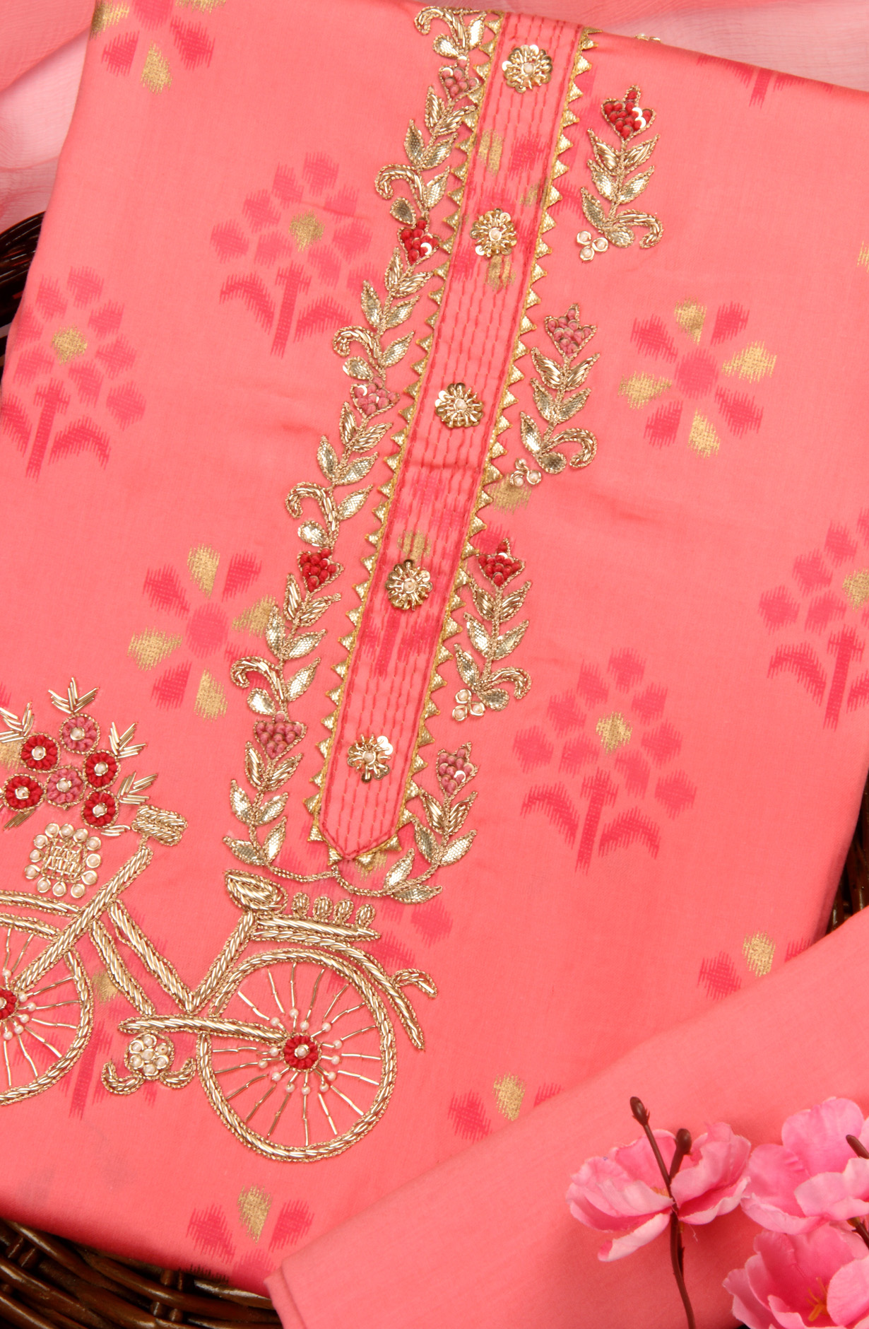 Pink Cotton Unstitched Salwar Kameez with Chiffon Dupatta - 131-STPL33B