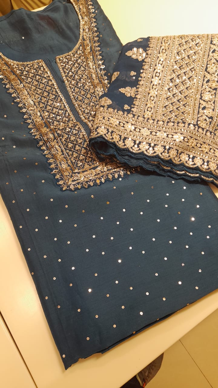 Teal Chanderi Silk Designer Partywear Salwar Suit - 131-VF206A