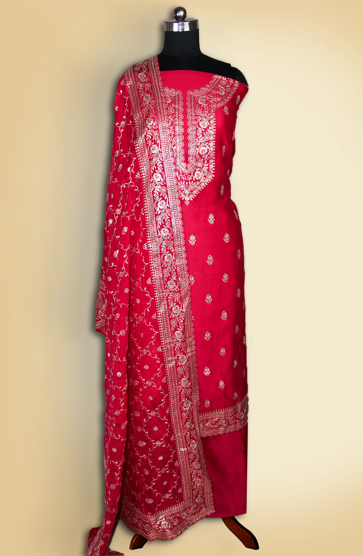 Rani Pink Pure Chanderi Silk Suit with Zari work Dupatta - 131-VF389B