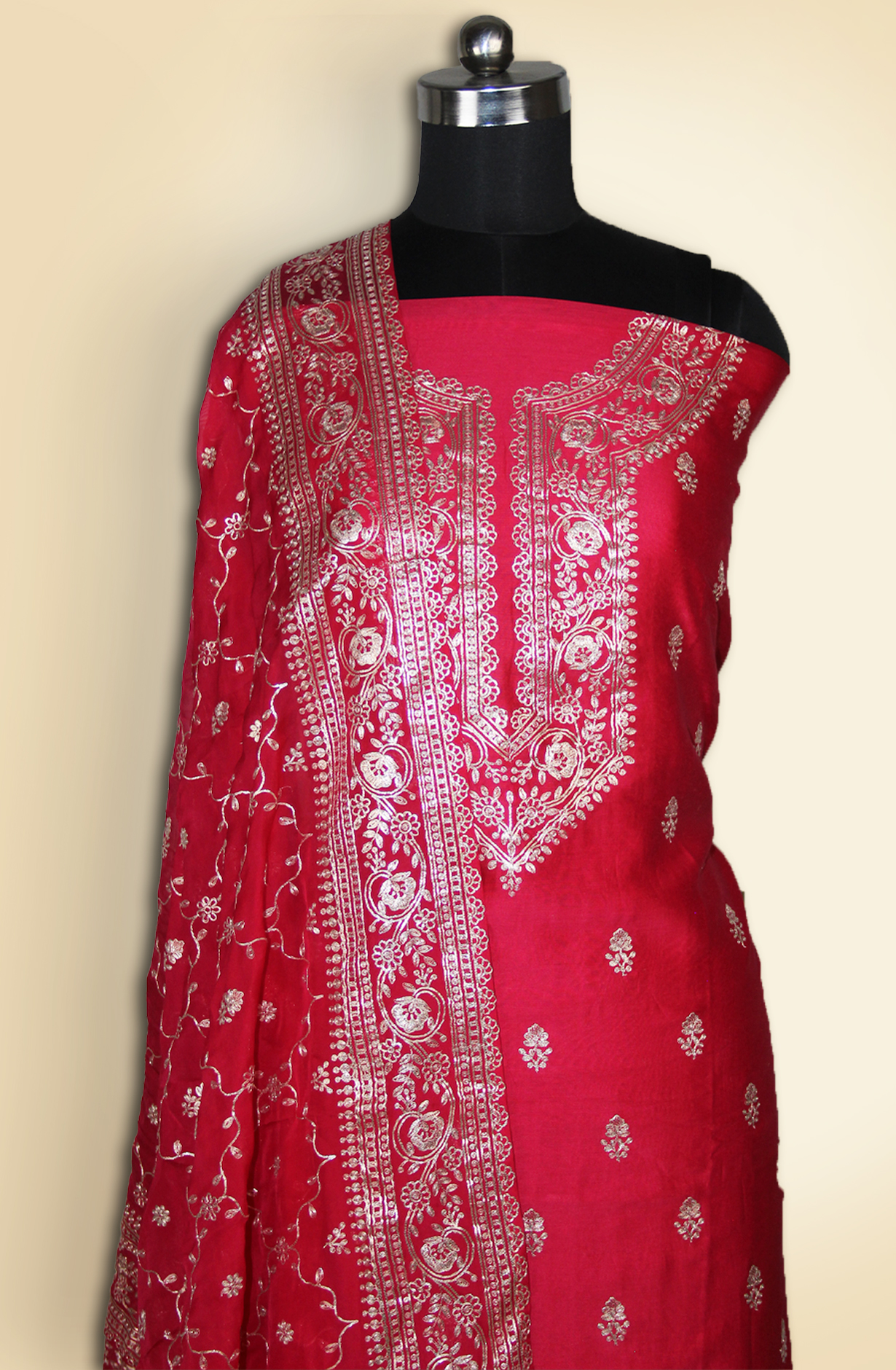 Rani Pink Pure Chanderi  Silk Suit with Zari work Dupatta - 131-VF389B