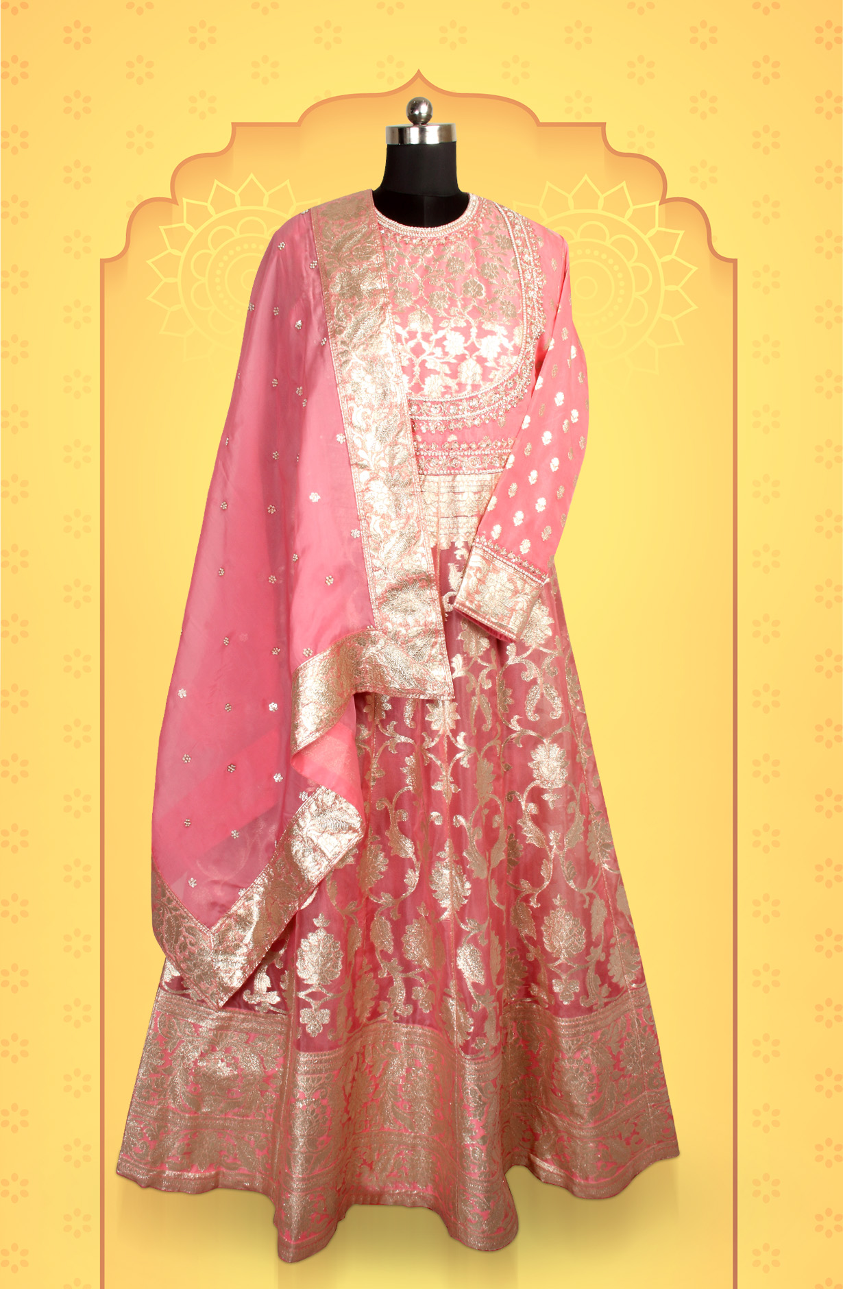 Pink Designer Partywear Organza Stitched Gown- 131-VF9260A