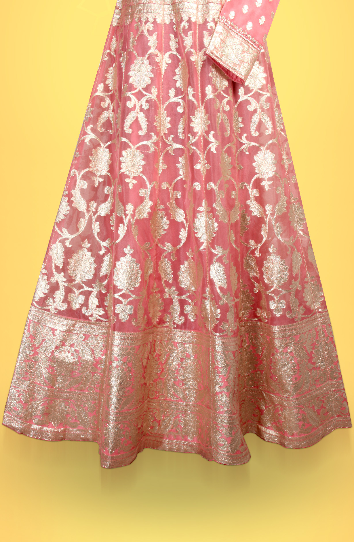 Pink Designer Partywear Organza Stitched Gown- 131-VF9260A