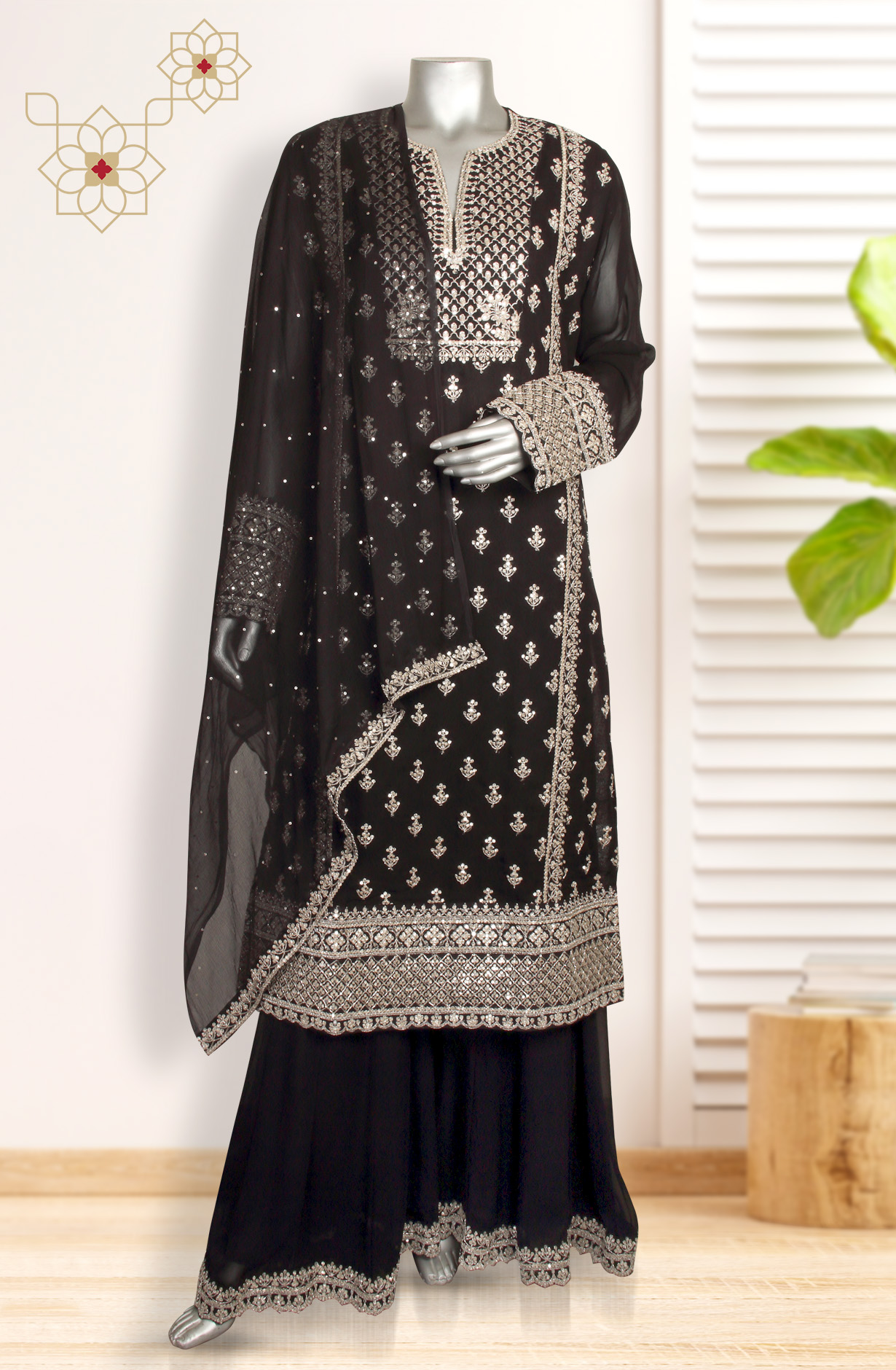 Black Georgette Designer Partywear Ready-to-Wear Sharara Suit - 131-VF9268