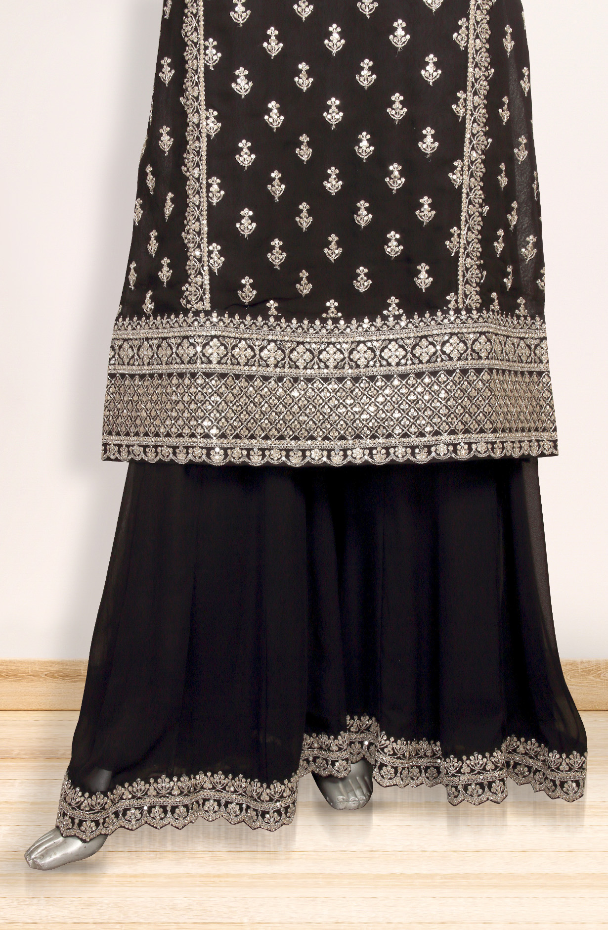 Black Georgette Designer Partywear Ready-to-Wear Sharara Suit - 131-VF9268