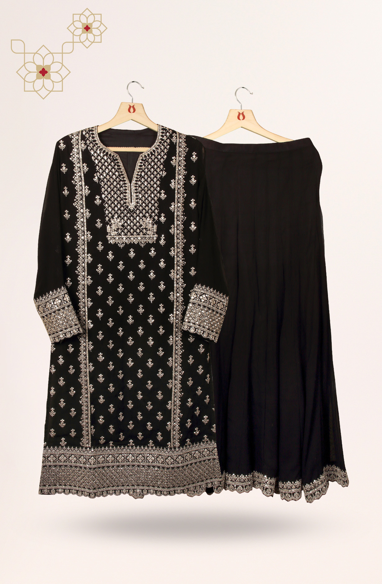 Black Georgette Designer Partywear Ready-to-Wear Sharara Suit - 131-VF9268