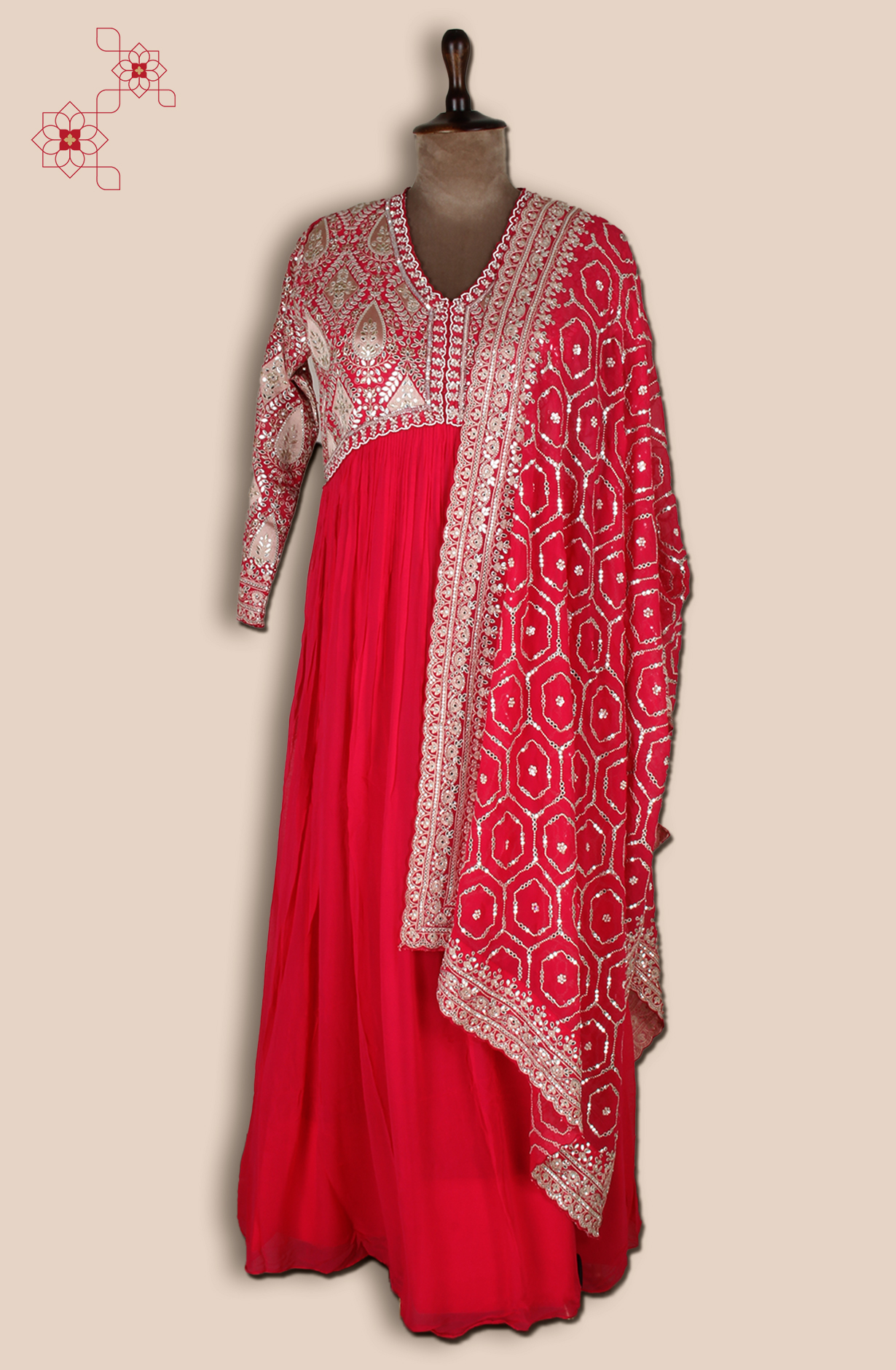 Rani Pink Georgette Partywear Gown with Heavy Dupatta - 131-VF9383