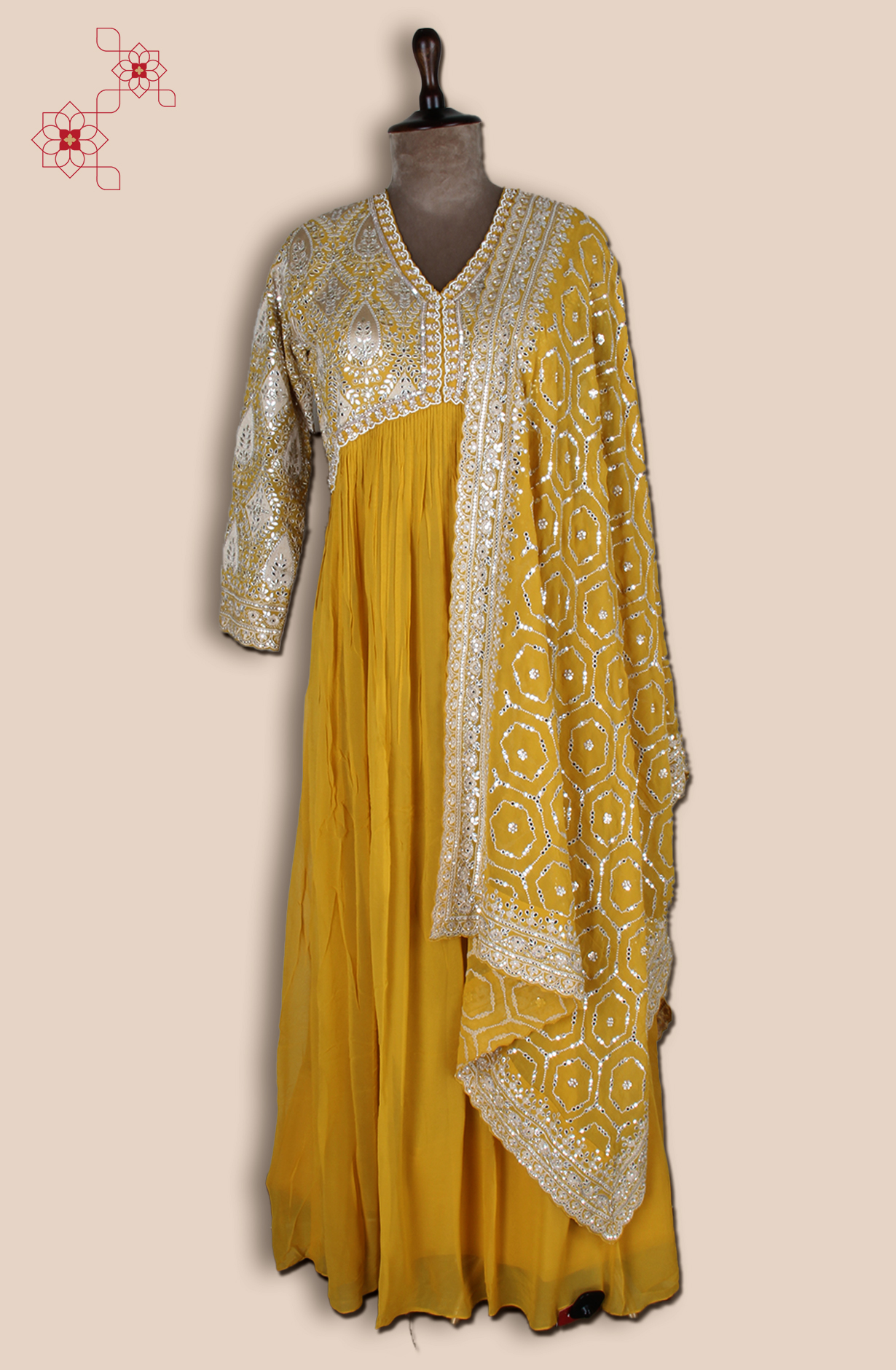 Yellow Georgette Partywear Gown with Heavy Dupatta - 131-VF9383A