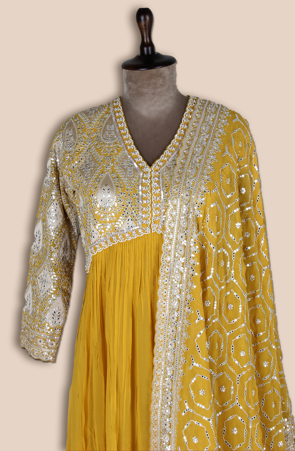 Yellow Georgette Partywear Gown with Heavy Dupatta - 131-VF9383A
