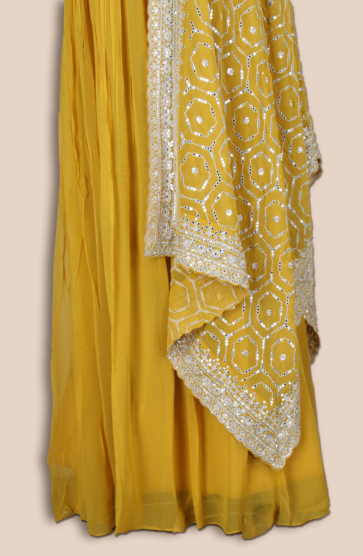 Yellow Georgette Partywear Gown with Heavy Dupatta - 131-VF9383A