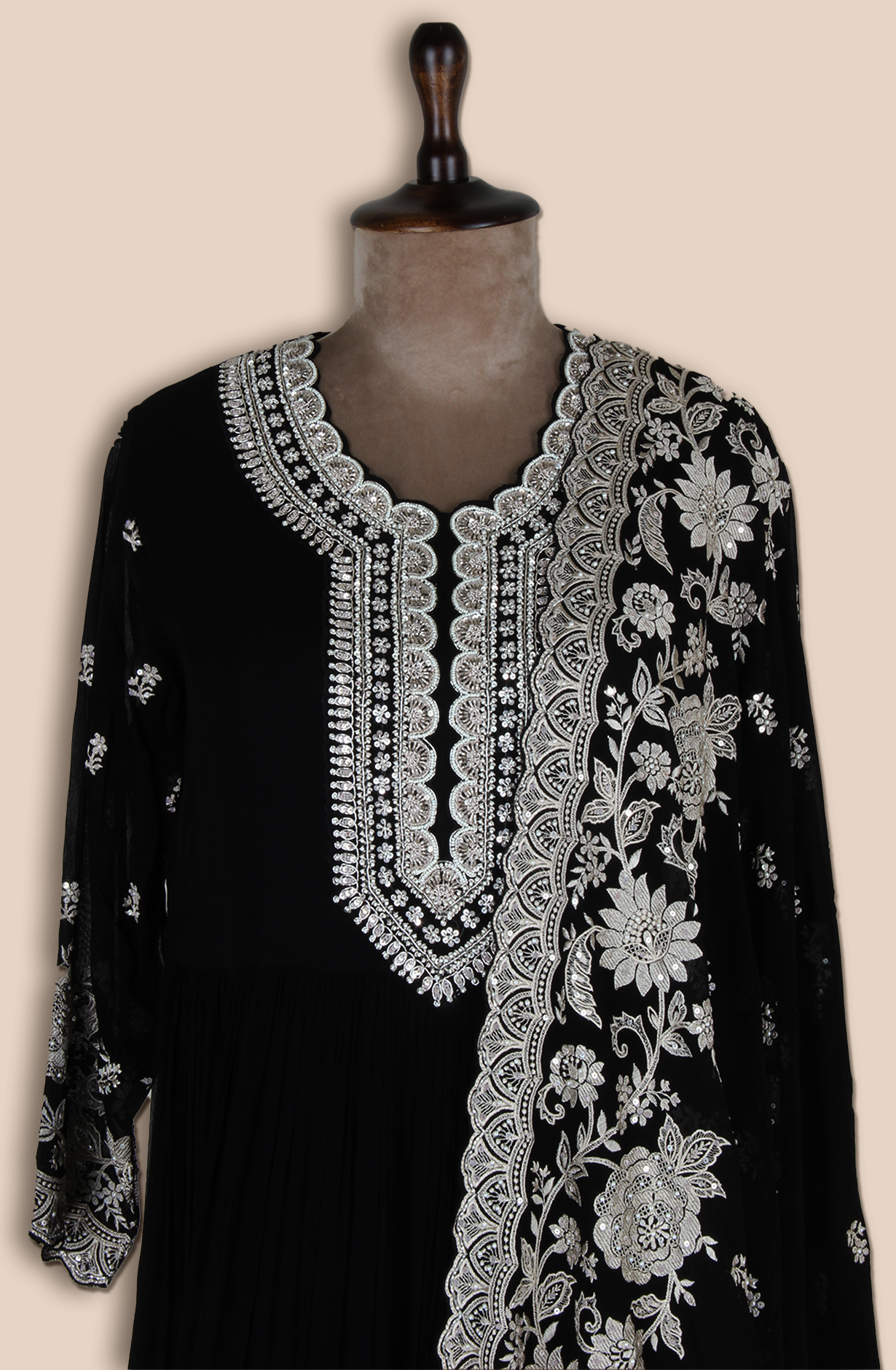 Black Partywear Georgette Gown with Trendy Dupatta - 131-VF9402