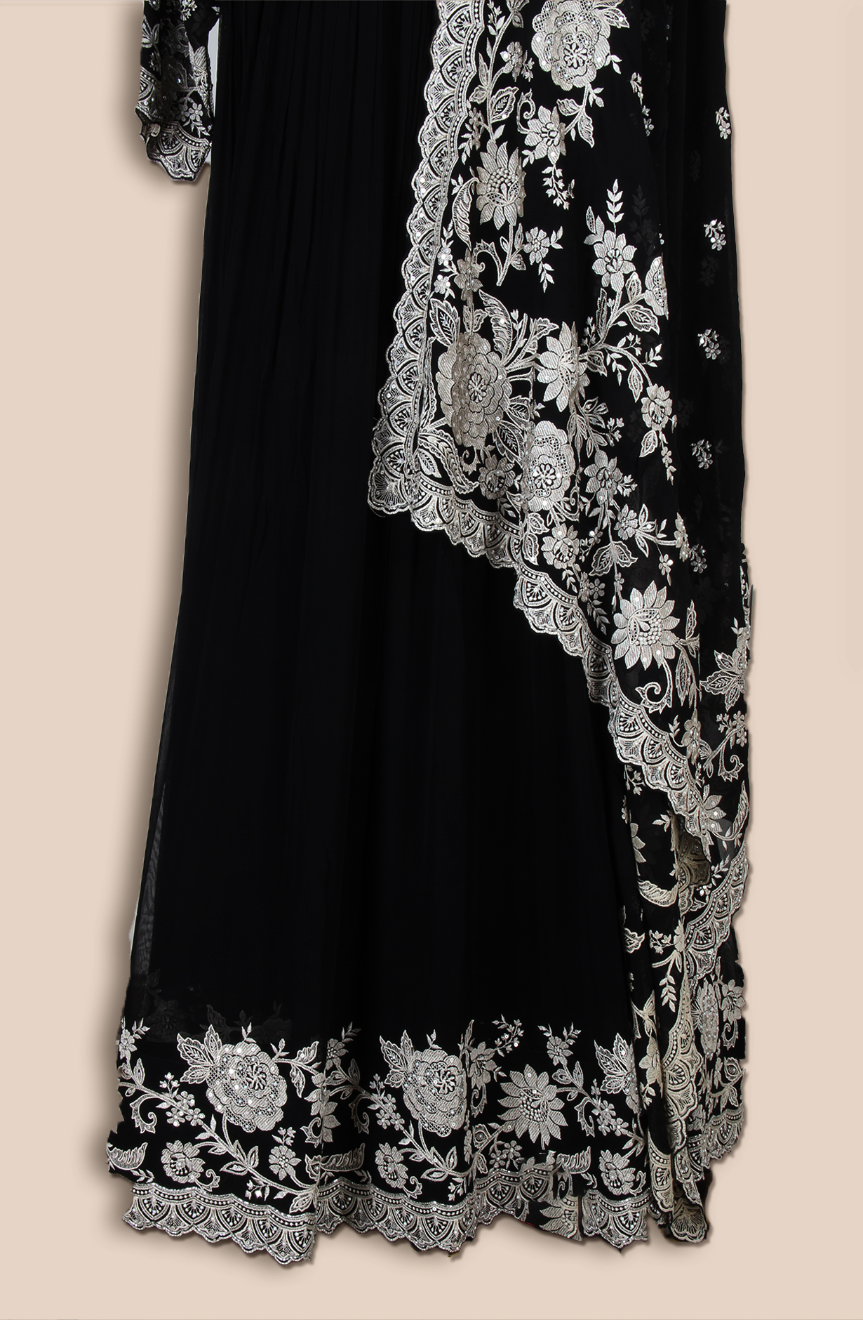 Black Partywear Georgette Gown with Trendy Dupatta - 131-VF9402