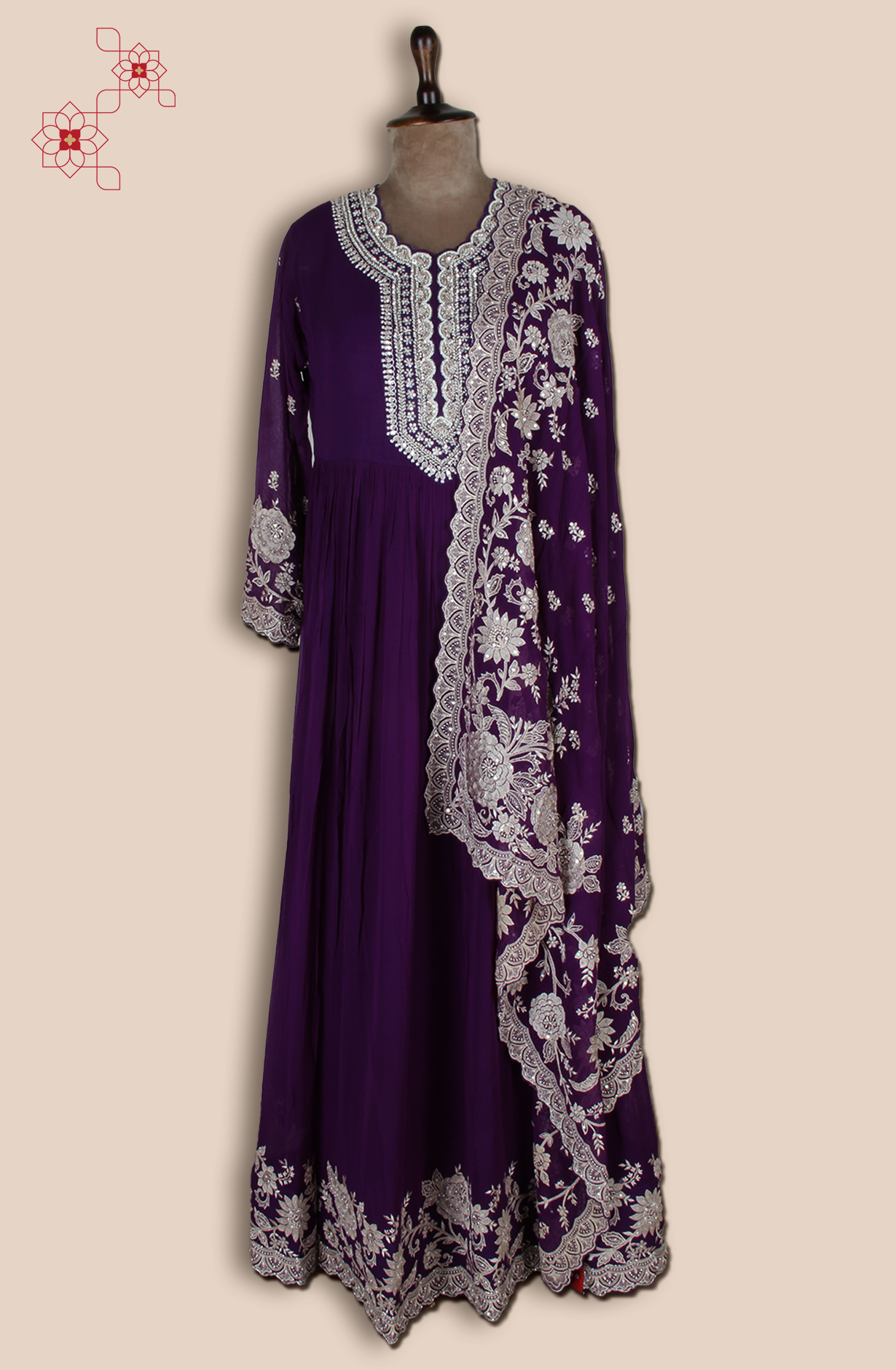 Purple Partywear Georgette Gown with Trendy Dupatta - 131-VF9402B