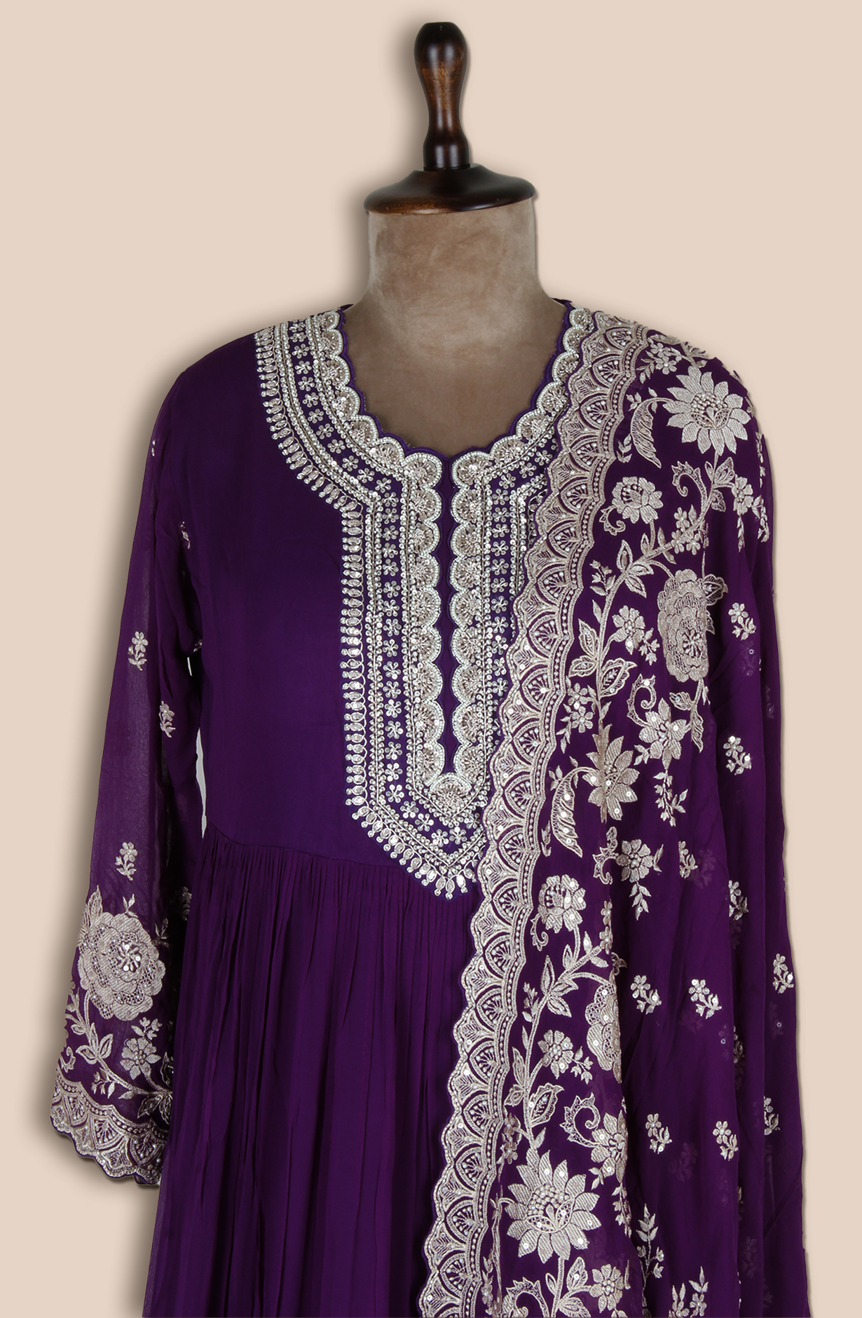 Purple Partywear Georgette Gown with Trendy Dupatta - 131-VF9402B
