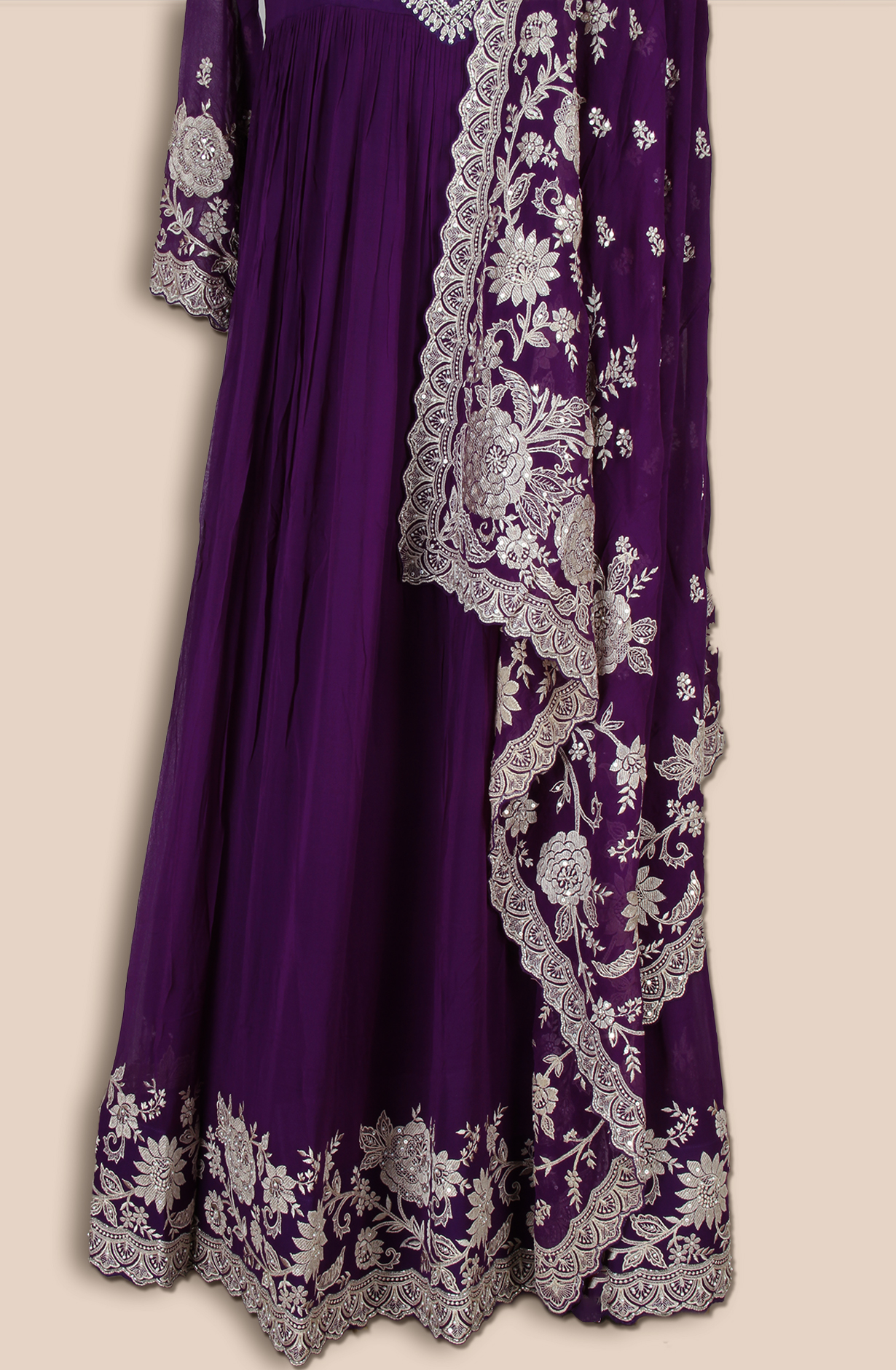 Purple Partywear Georgette Gown with Trendy Dupatta - 131-VF9402B
