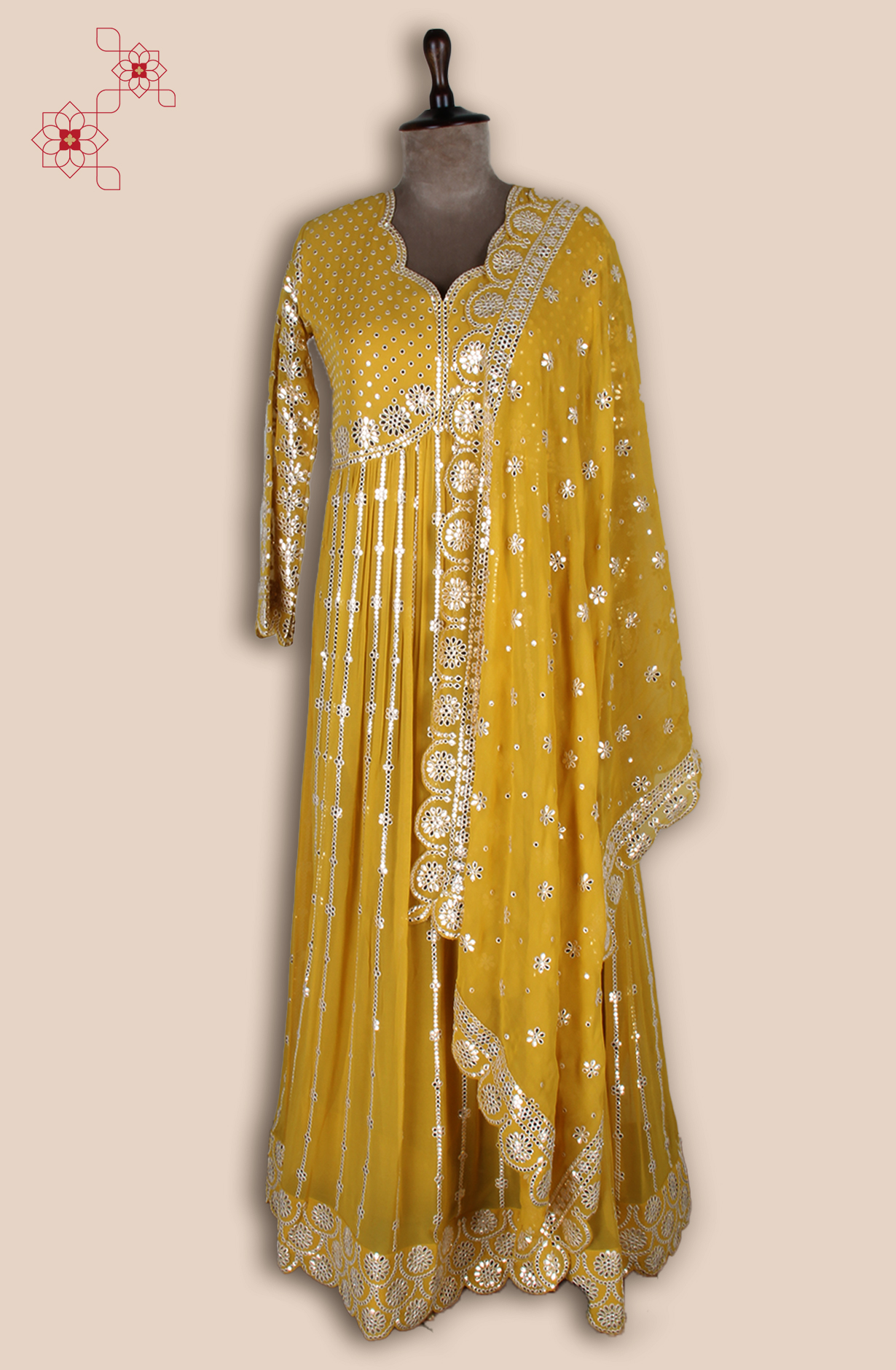 Yellow Partywear Georgette Gown with Trendy Dupatta - 131-VF9555B