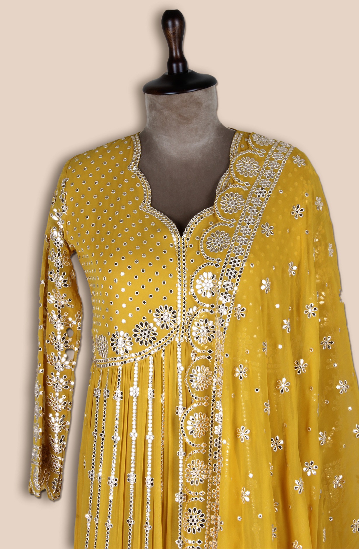 Yellow Partywear Georgette Gown with Trendy Dupatta - 131-VF9555B