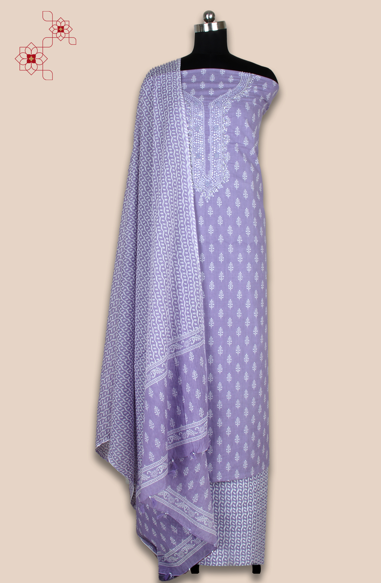 Lavender Cotton Printed Unstitched Salwar Suit - 131-112851-119A