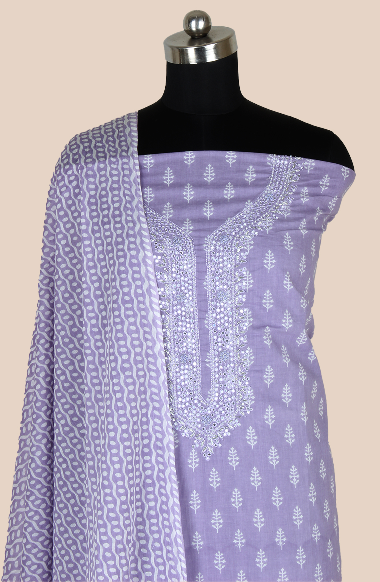 Lavender Cotton Printed Unstitched Salwar Suit - 131-112851-119A