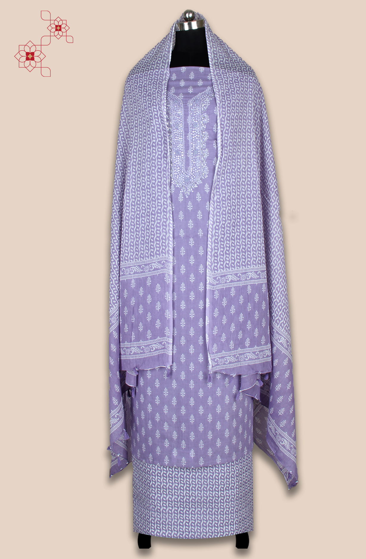 Lavender Cotton Printed Unstitched Salwar Suit - 131-112851-119A
