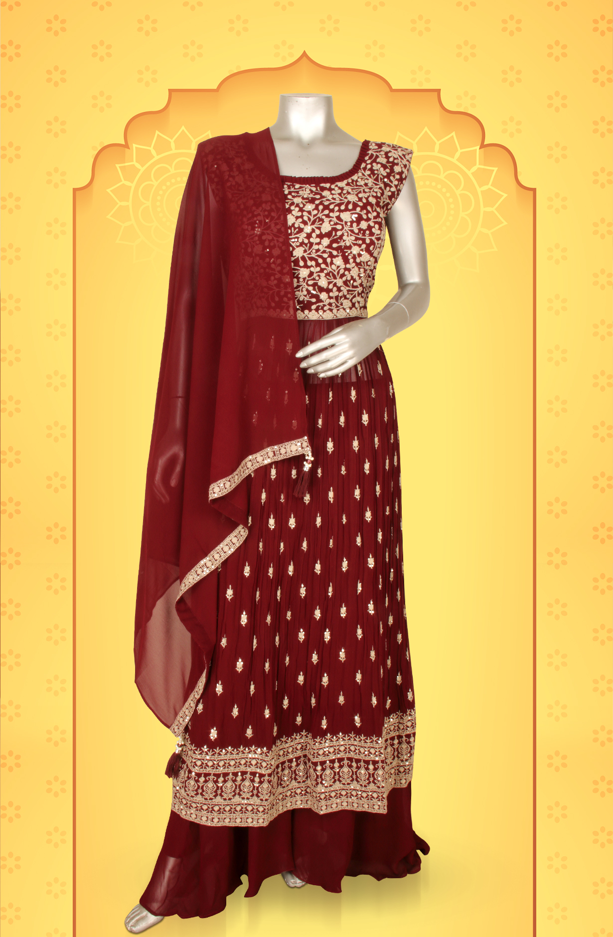 Wine Beautiful Georgette Partywear Stitched Palazzo Suit - 131-GC639