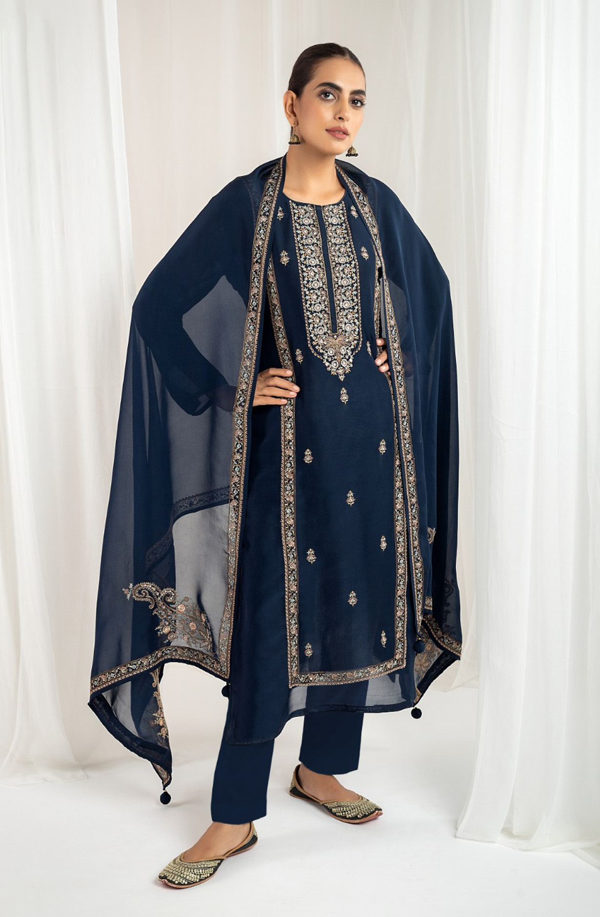Blue Organza Beautiful Embroidered Salwar Suit with Dupatta - R157-SPR1566B