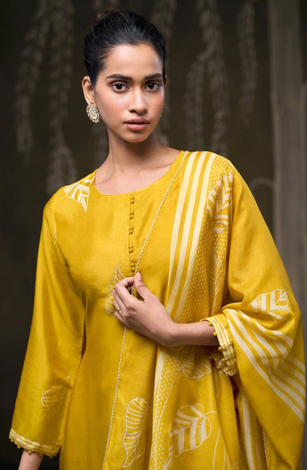 Mustard Russian Silk Unstitched Suit Set with Beautiful Dupatta - DEIS4289C