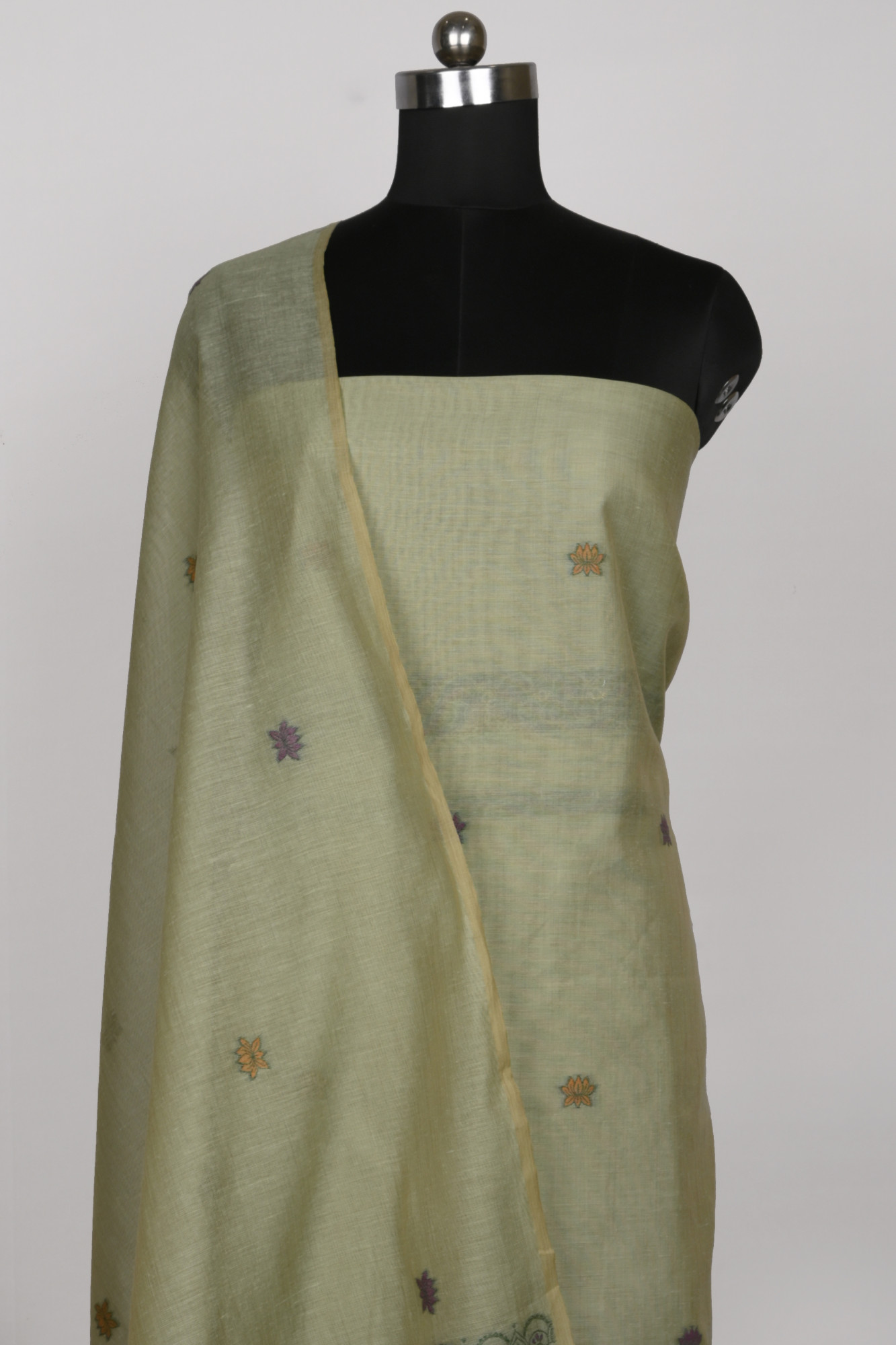 Green Chanderi Jamdani Suit Set with Beautiful Dupatta - 811-LVCT9553D
