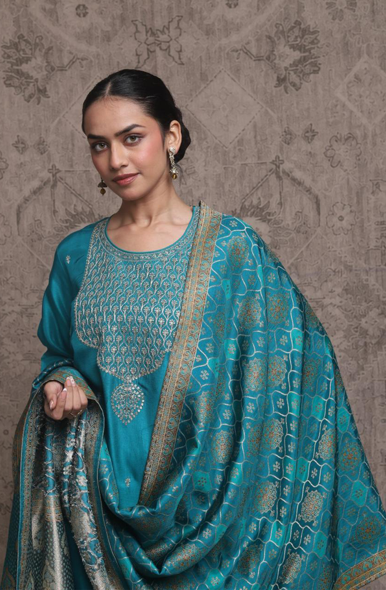 Turquoise Premium Silk Unstitched Suit Set with Beautiful Dupatta - 131-NAR2605