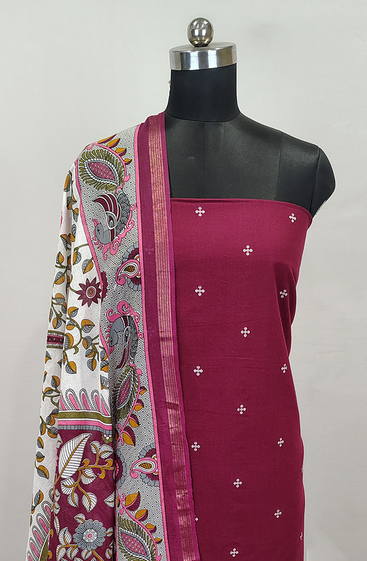 Wine Handloom Cotton Unstitched Suit with Dupatta -1027-CHAWAA-12A