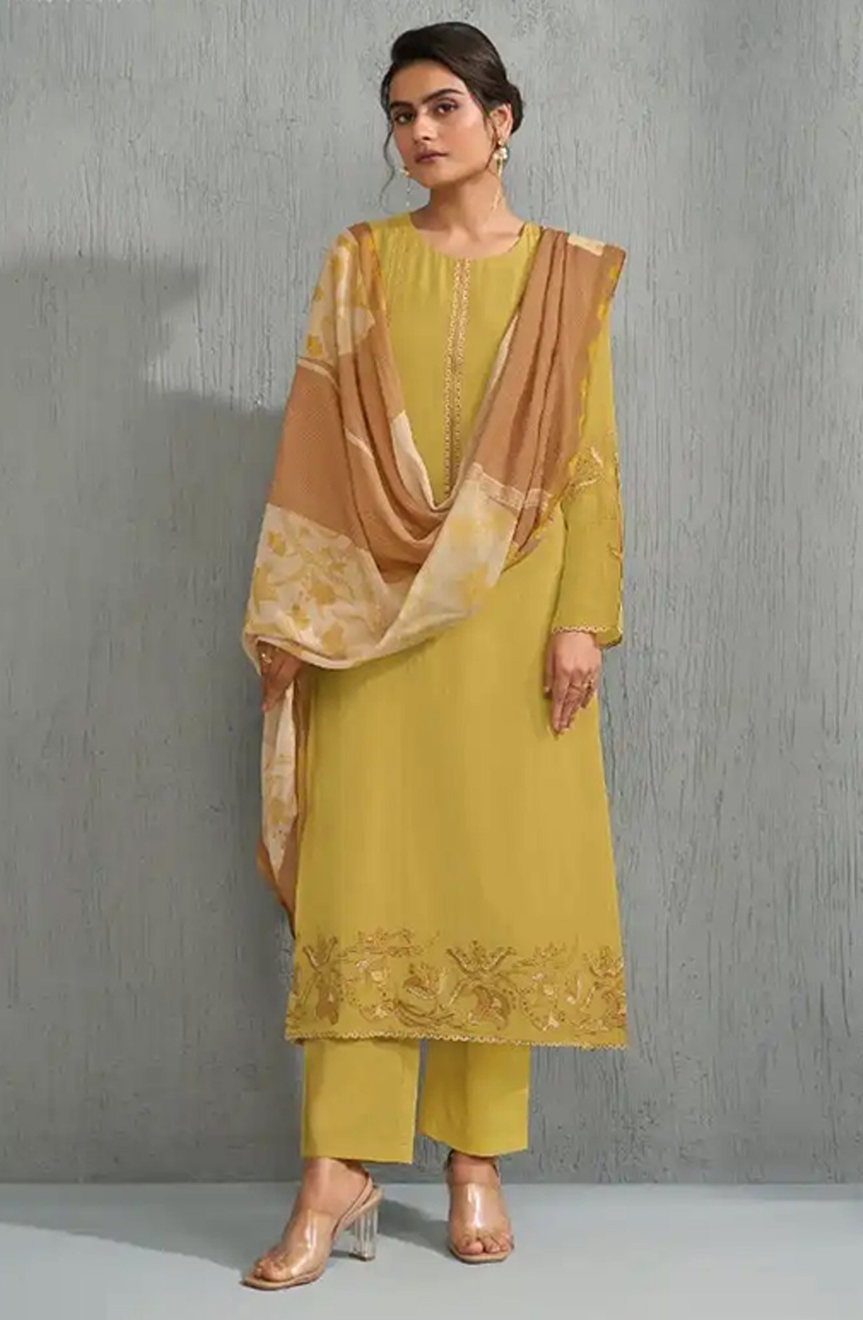 Yellow mal chanderi silk Beautiful Suit Set with Dupatta - ZEH13041C