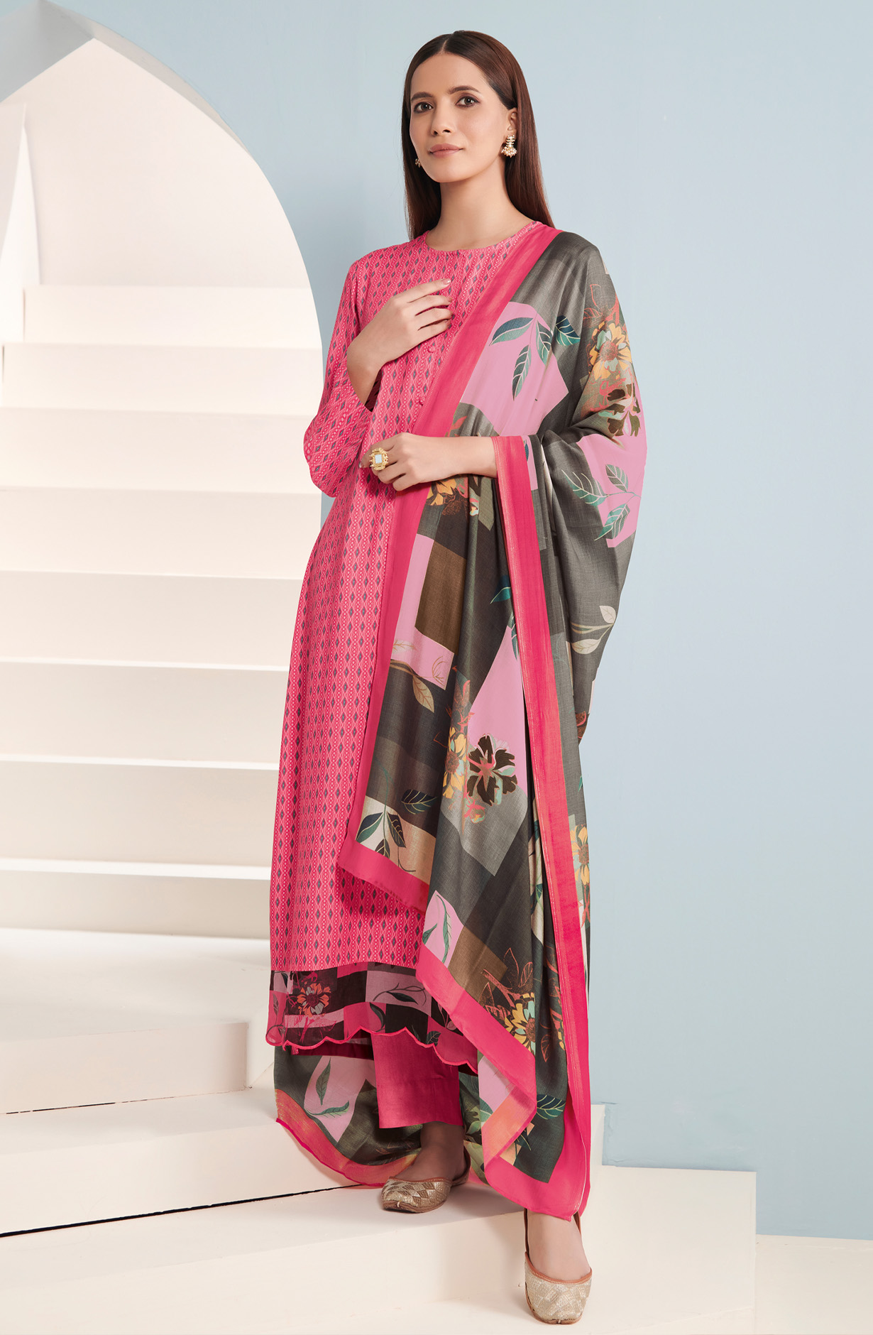 Pink Cotton Digital Printed Salwar Dress Material - LAK5586