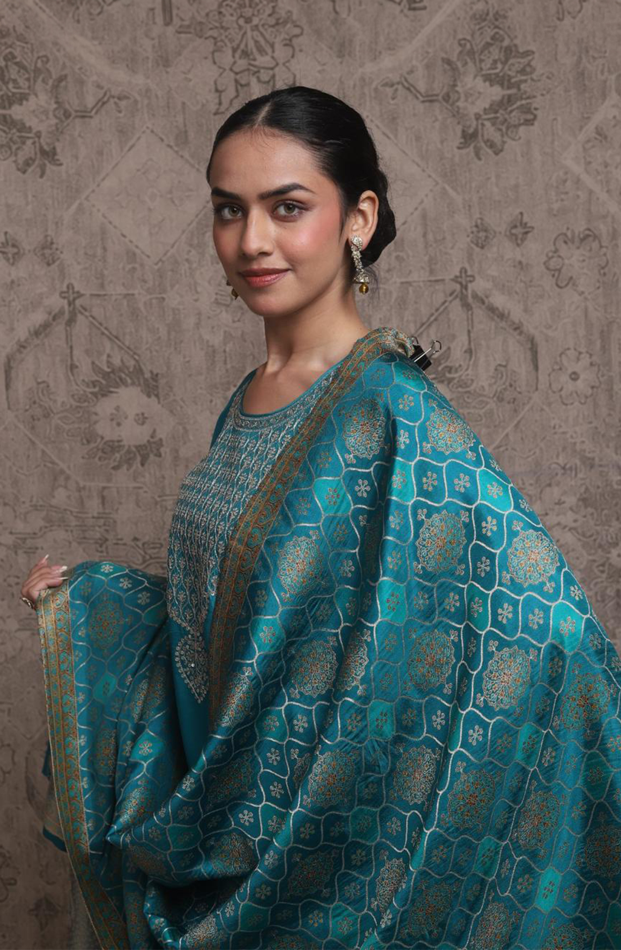 Turquoise Premium Silk Unstitched Suit Set with Beautiful Dupatta - 131-NAR2605
