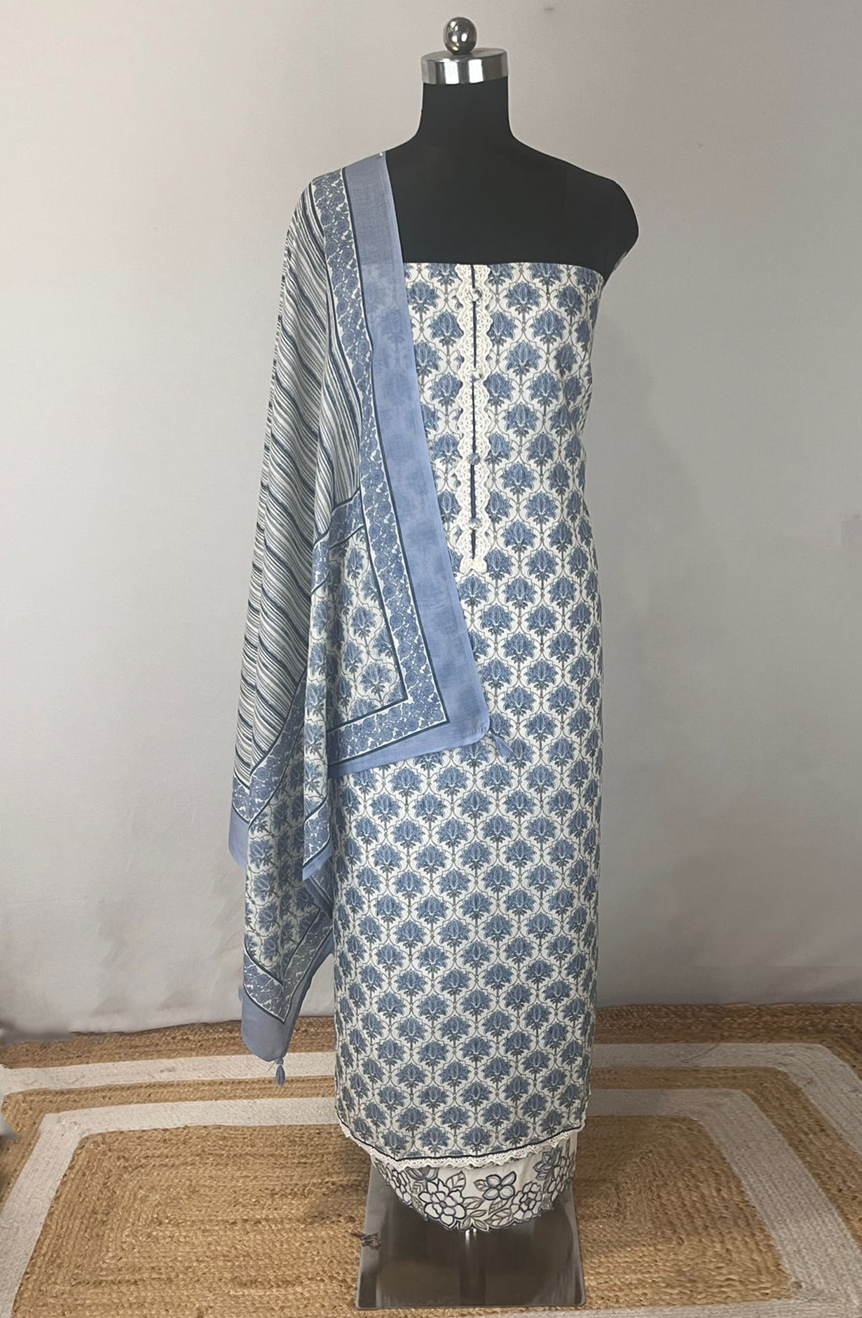 Blue Cotton Digital Printed Beautiful Suit Set with Dupatta - 131-E5775