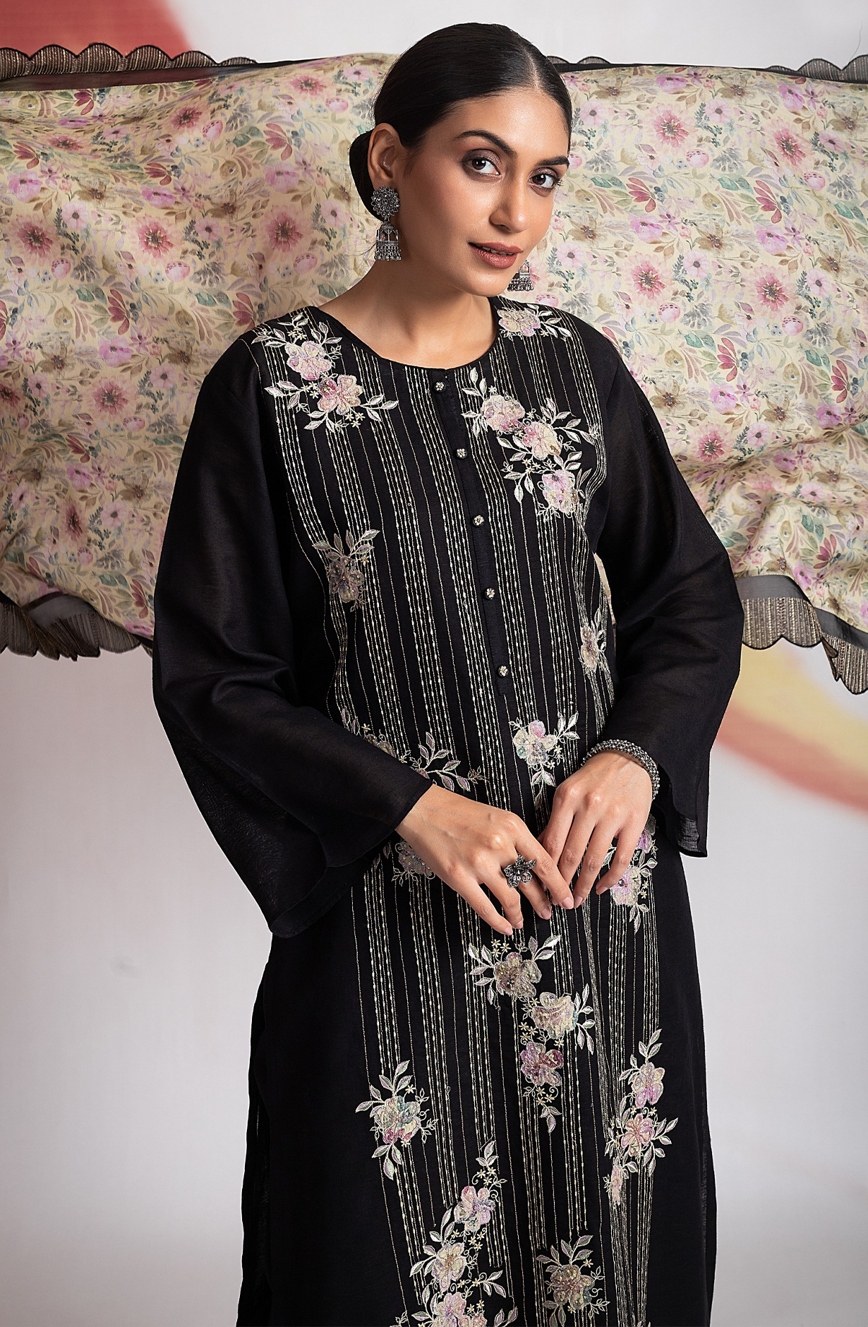 Black Designer Organza Embroidered Salwar Kameez with Trendy Dupatta - R157-SPR1954