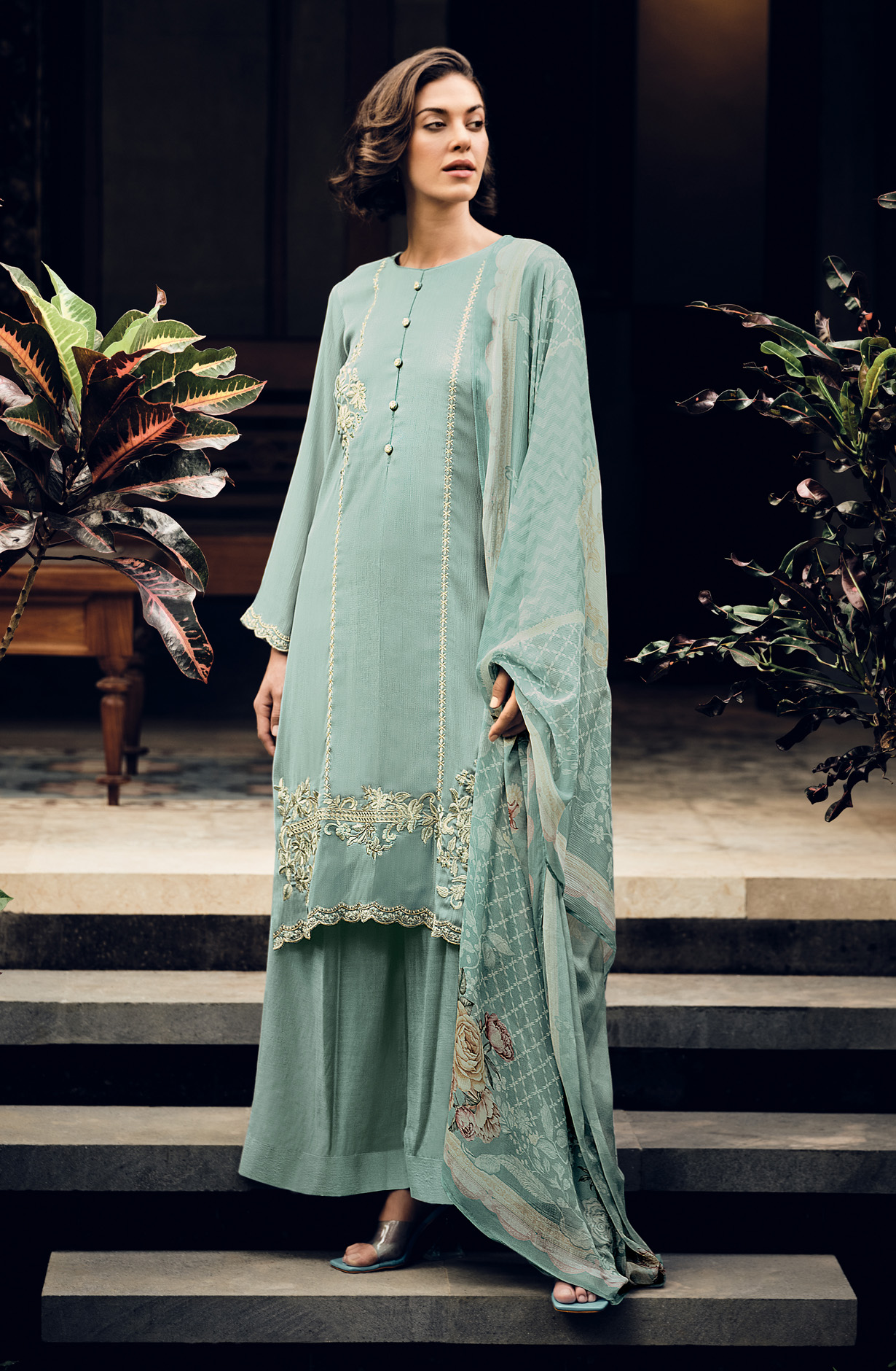 Firozi Beautiful Georgette Embroidered Suit with Chiffon Dupatta - RAMY04
