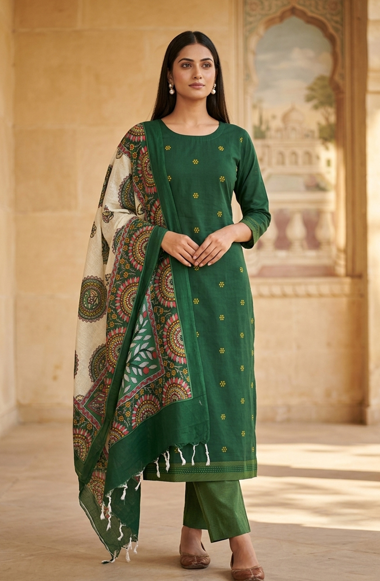 Bottle Green Cotton Beautiful Suit Set with Beautiful Dupatta - 1027-CHAWAA-17A